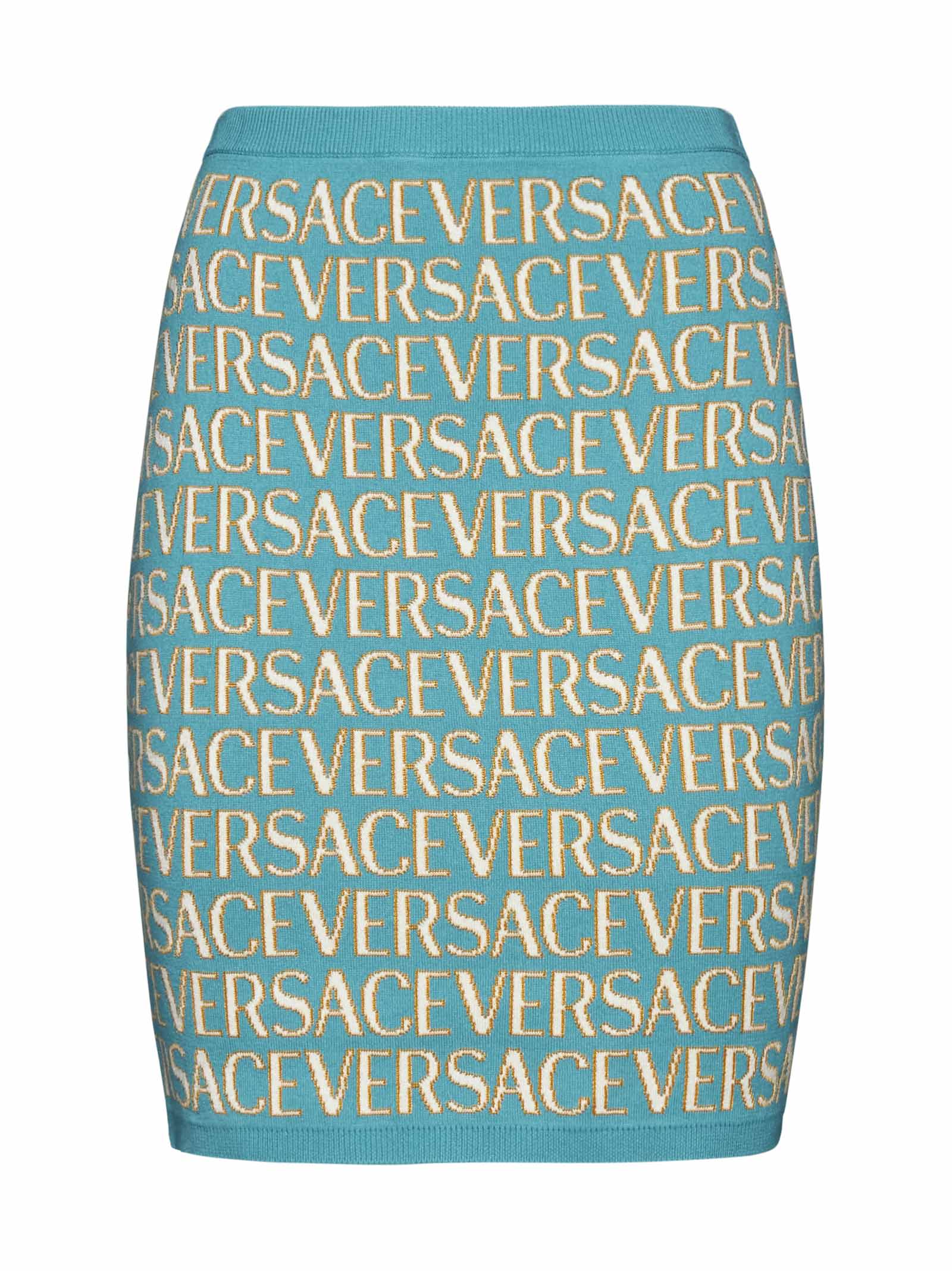 Shop Versace Skirt In Turquoise+light Blue
