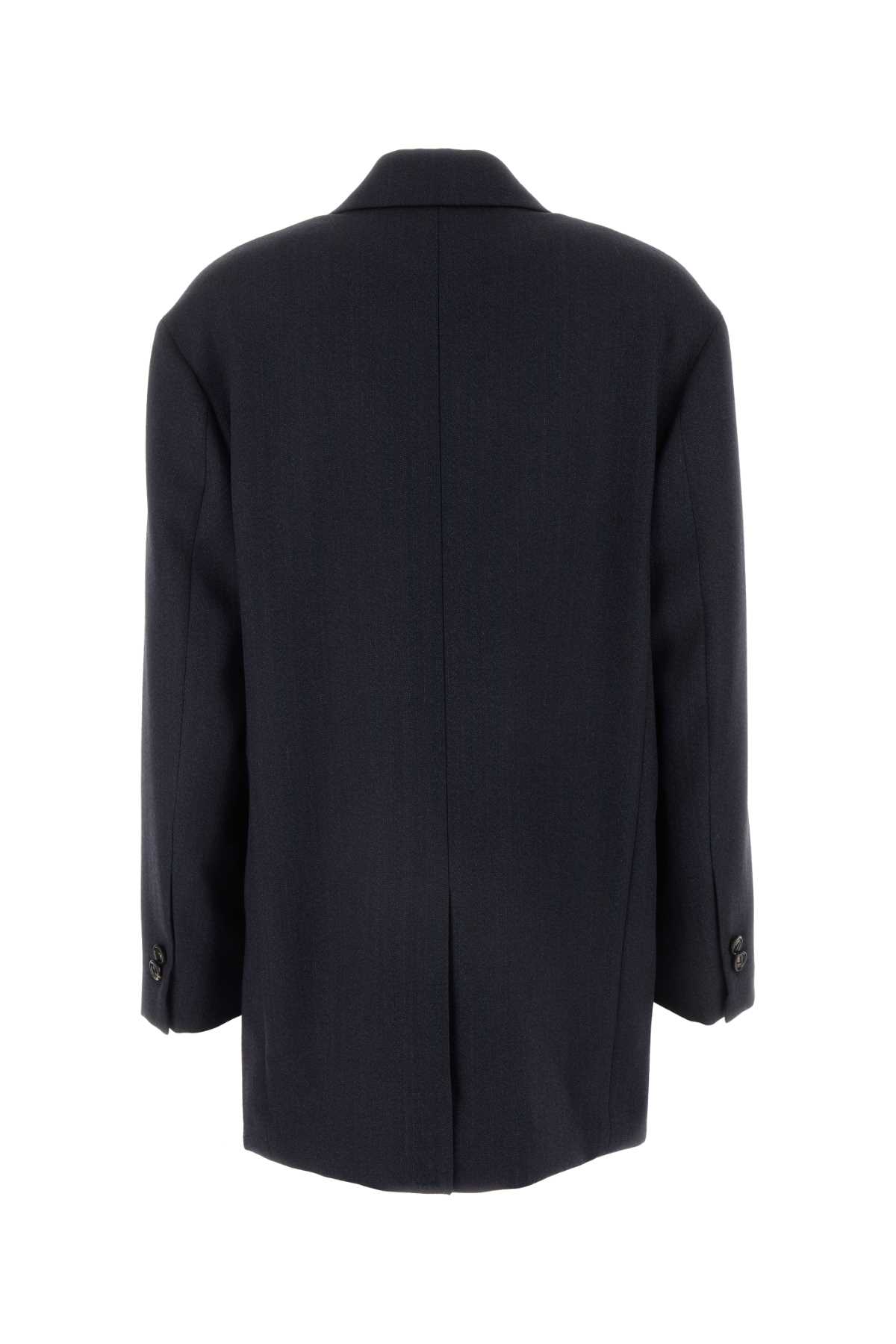 Shop Bottega Veneta Dark Blue Wool Blazer In Blackbluemelange