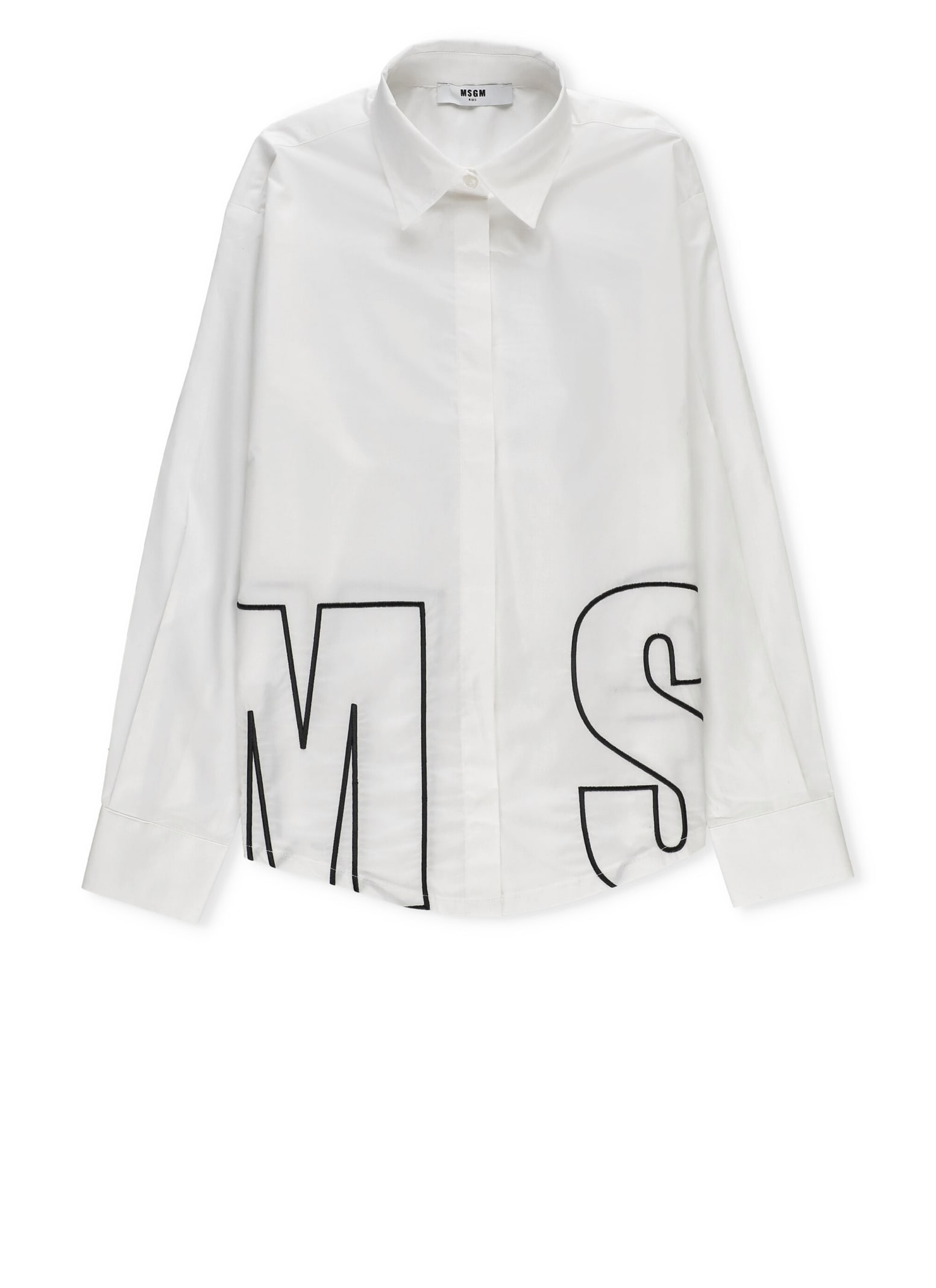 Msgm Kids' Logoed Shirt In Bianco