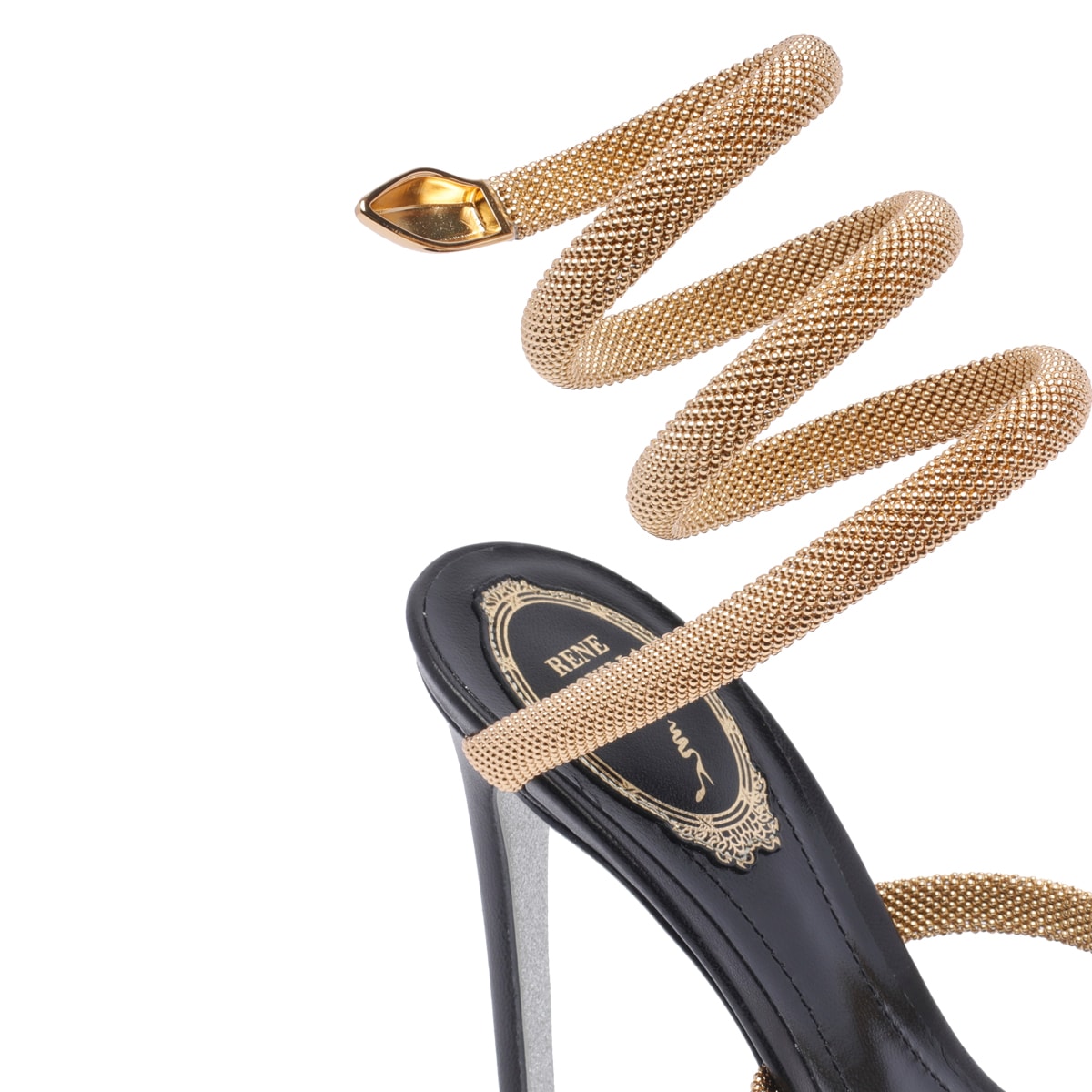 René Caovilla Trigold Cleo Black-gold Sandal 105 In Gold