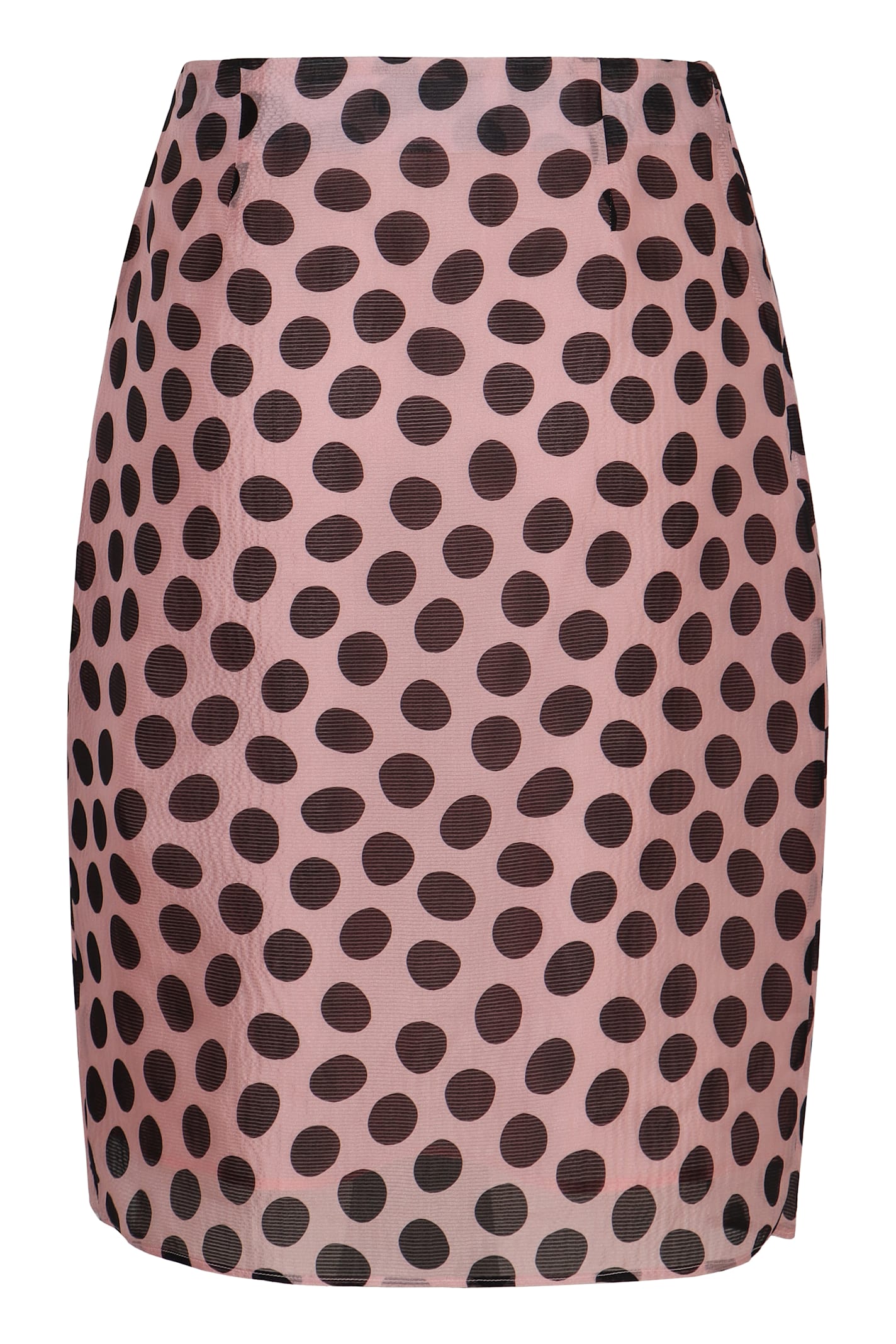 Nina Ricci Polka Dot Seersucker Skirt With Asymmetric Bow In Black On Blush In Multicolour