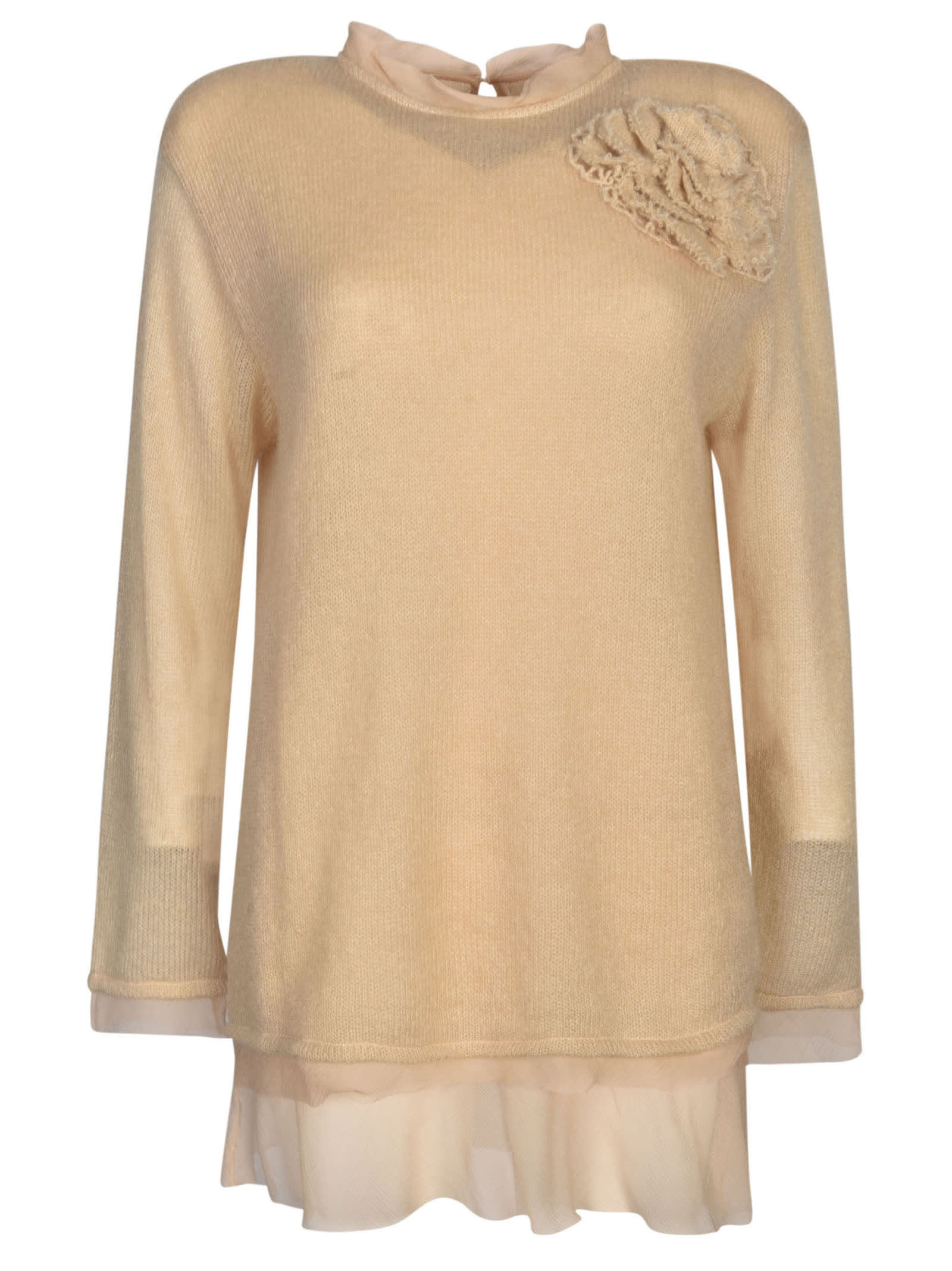 Ermanno Scervino Floral Embroidery Lace Paneled Knit Sweater In Beige