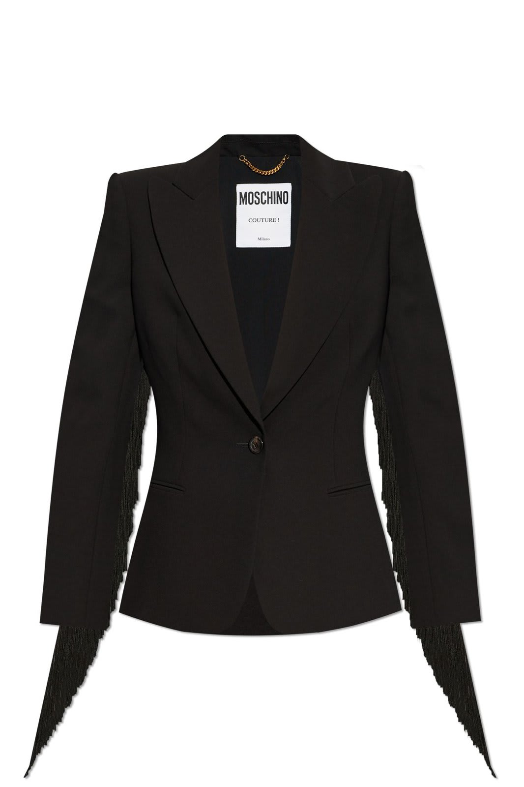 Shop Moschino Fringe Detailed Blazer In Black