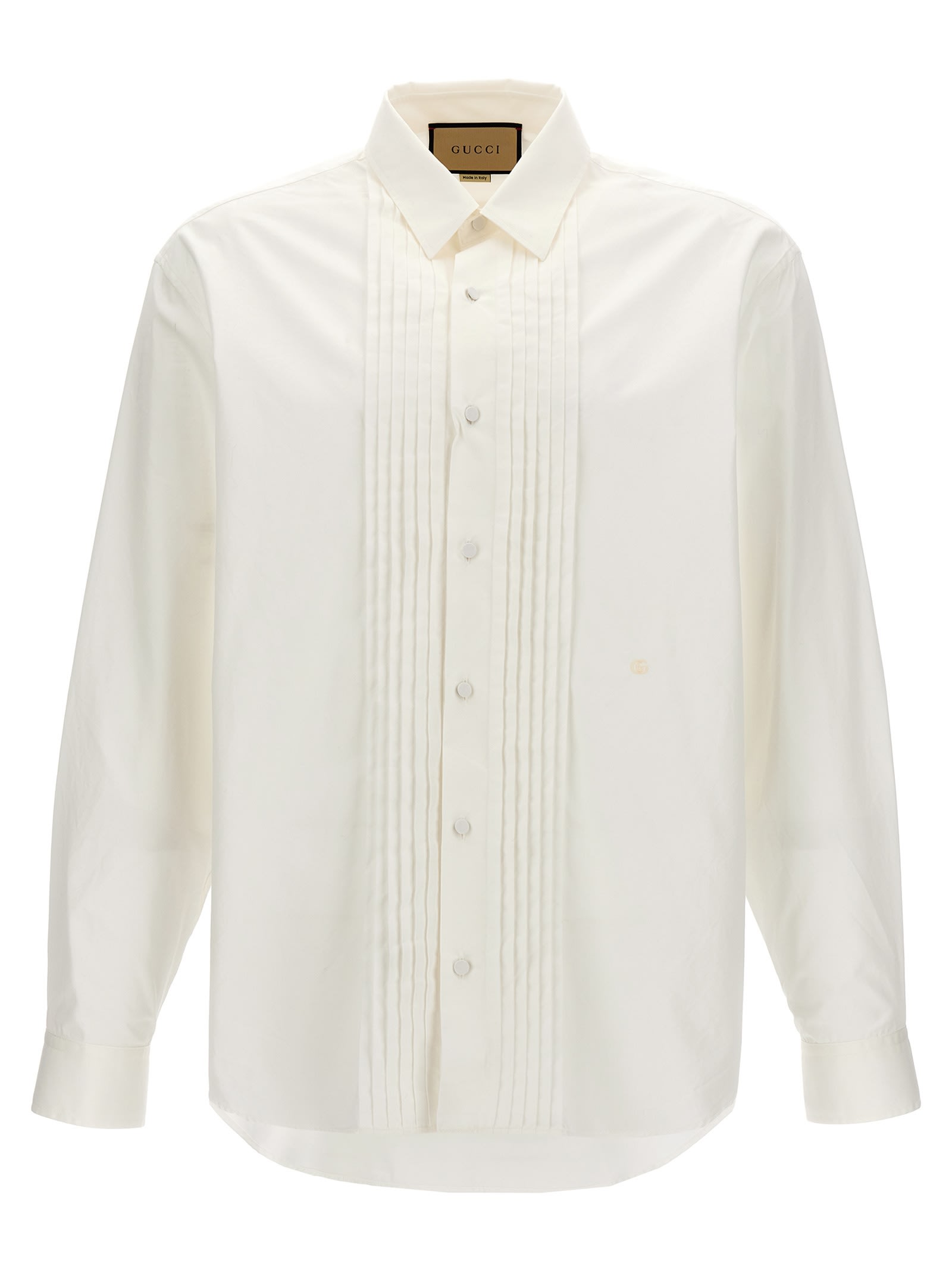 Shop Gucci Pleated Plastron Shirt In White