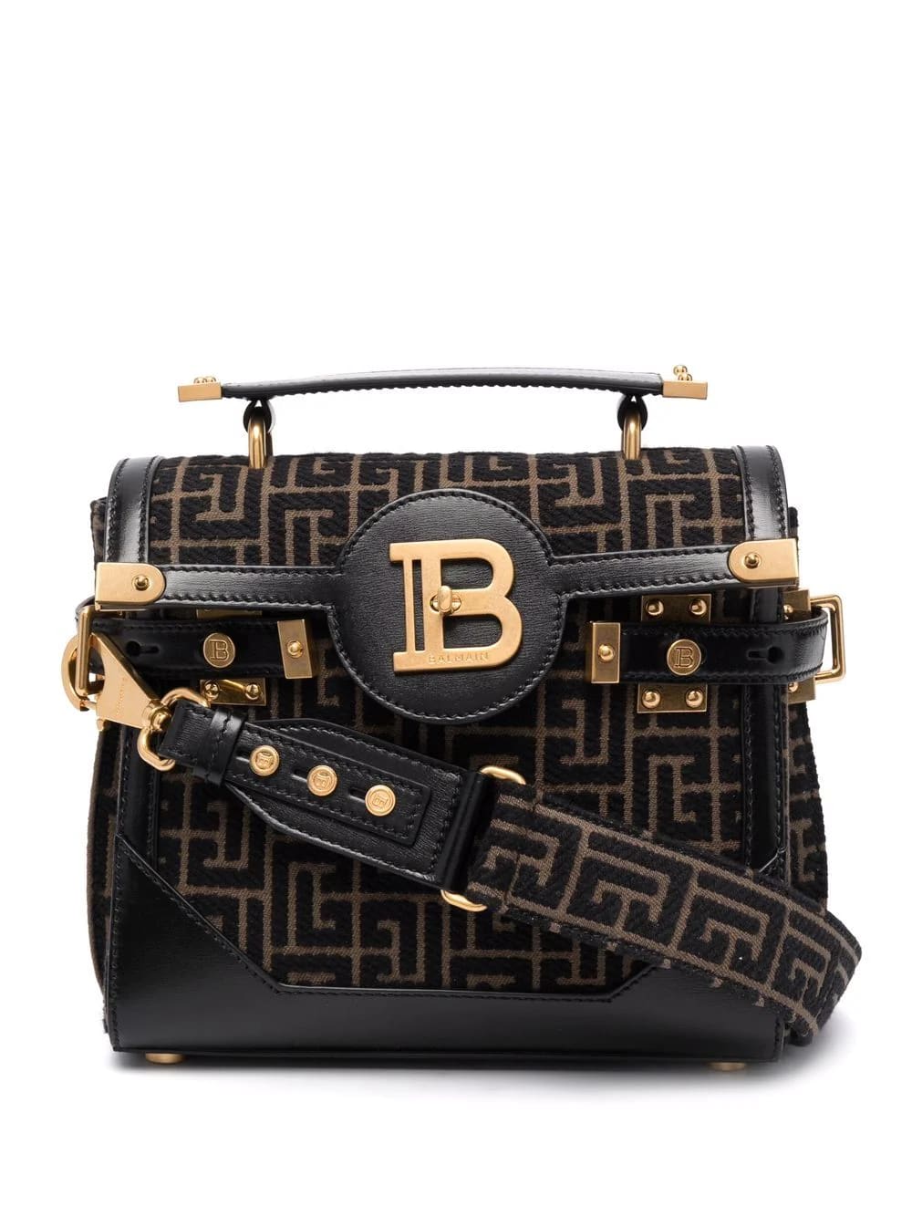 Balmain Black And Khaki Bicolor Jacquard B-buzz 23 Bag