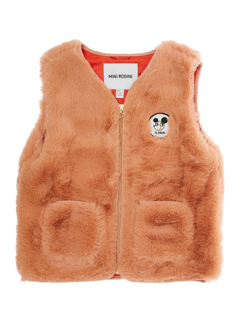 Mini Rodini Ritzratz Faux-fur Patch Waistcoat In Orange