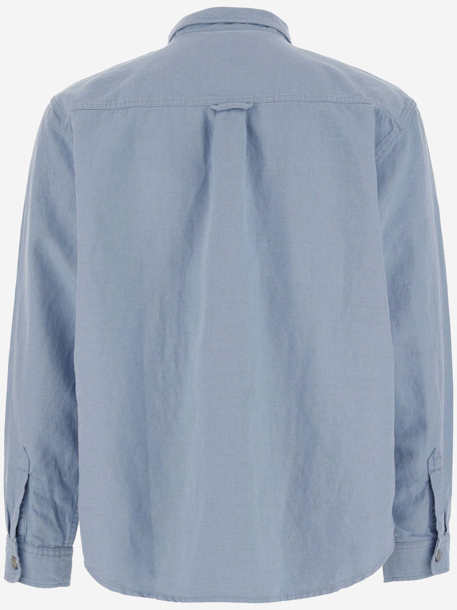 Shop Carhartt Cotton And Linen Shirt With Logo In Clear Blue