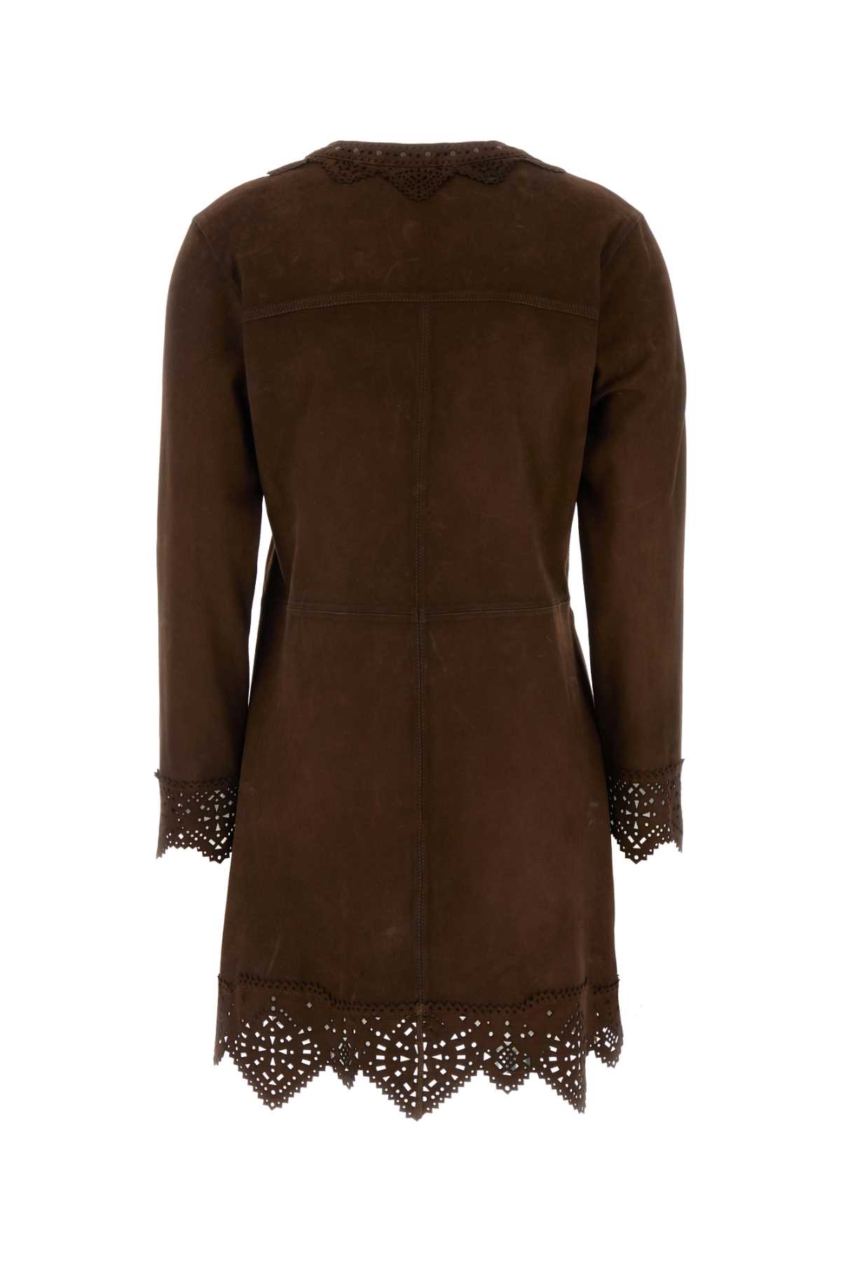 Shop Isabel Marant Charlina Brown Blouse With V Neck With Studs And Perforated And Notched Trims In Suede Woman
