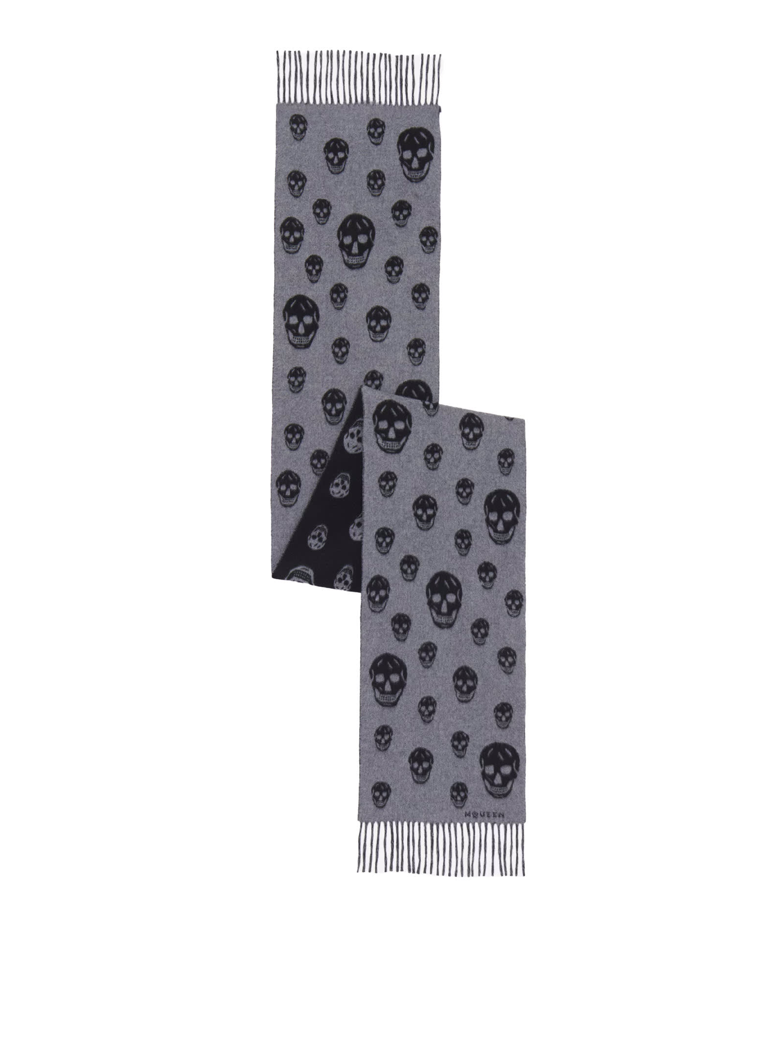 Alexander Mcqueen Fringed Intarsia-knit Wool And Cashmere-blend Scarf In Gray
