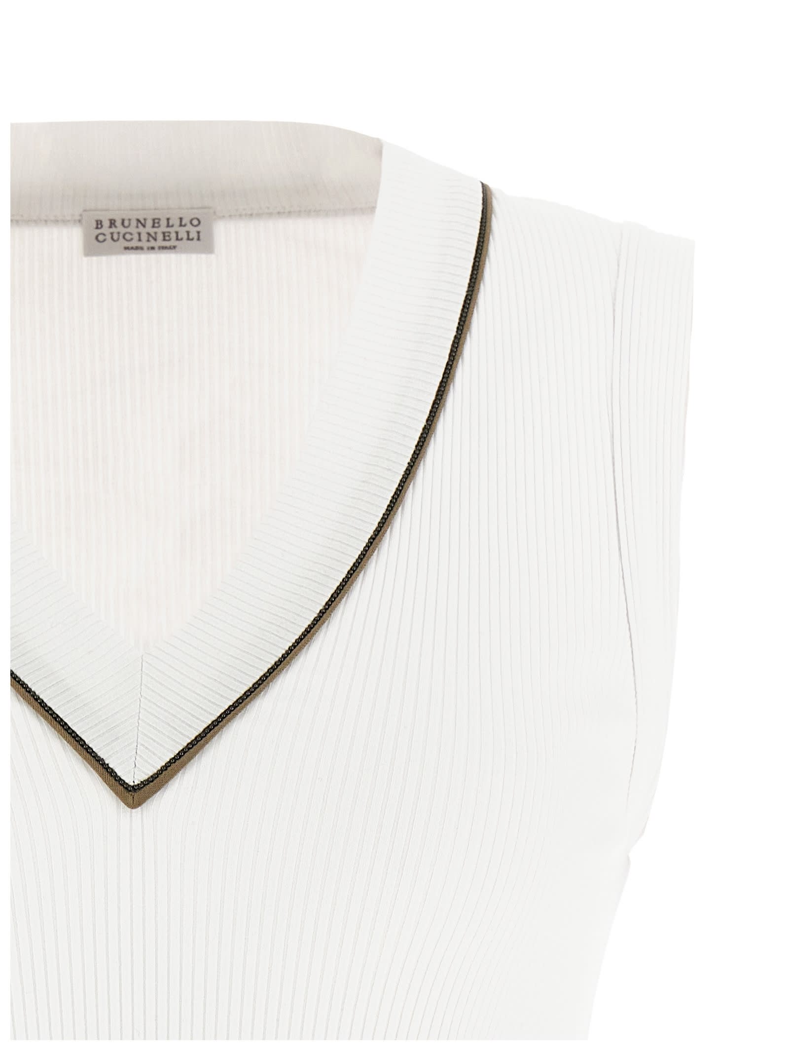 Brunello Cucinelli Stretch-cotton V-neck Top In White