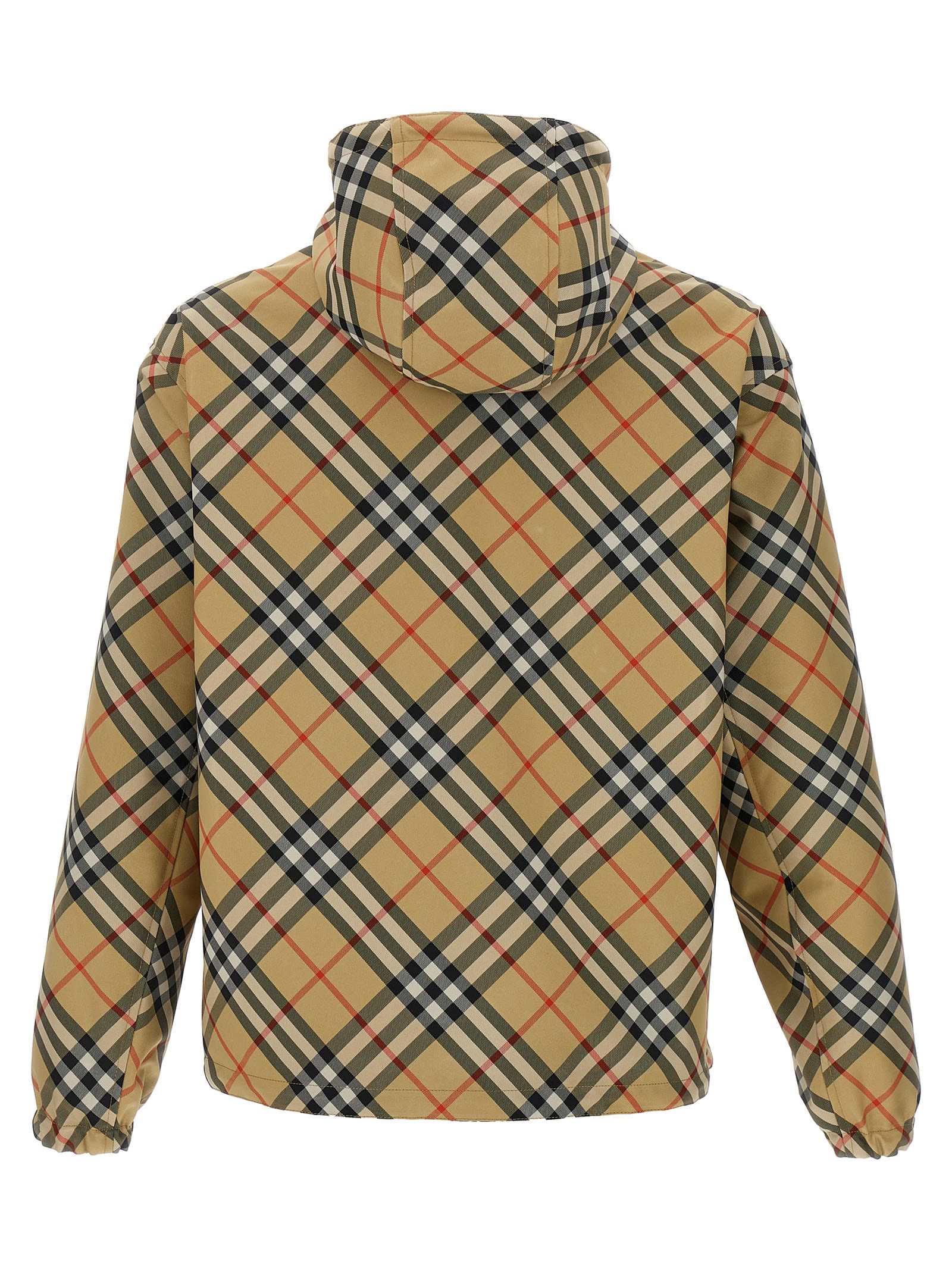 Burberry Beige Reversible Down Jacket With Hood And All-over Check Motif In Tech Fabric Man In Beige