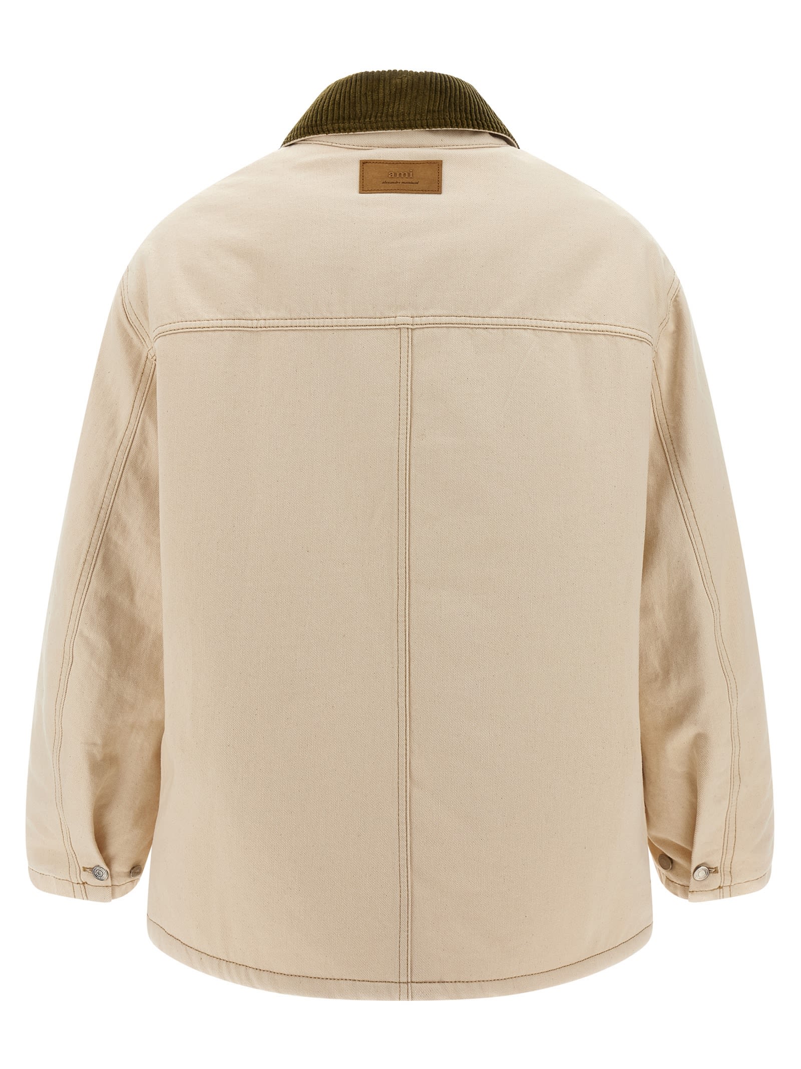Ami Alexandre Mattiussi Denim Jacket With Adjustable Cuffs And Pockets In Neutral