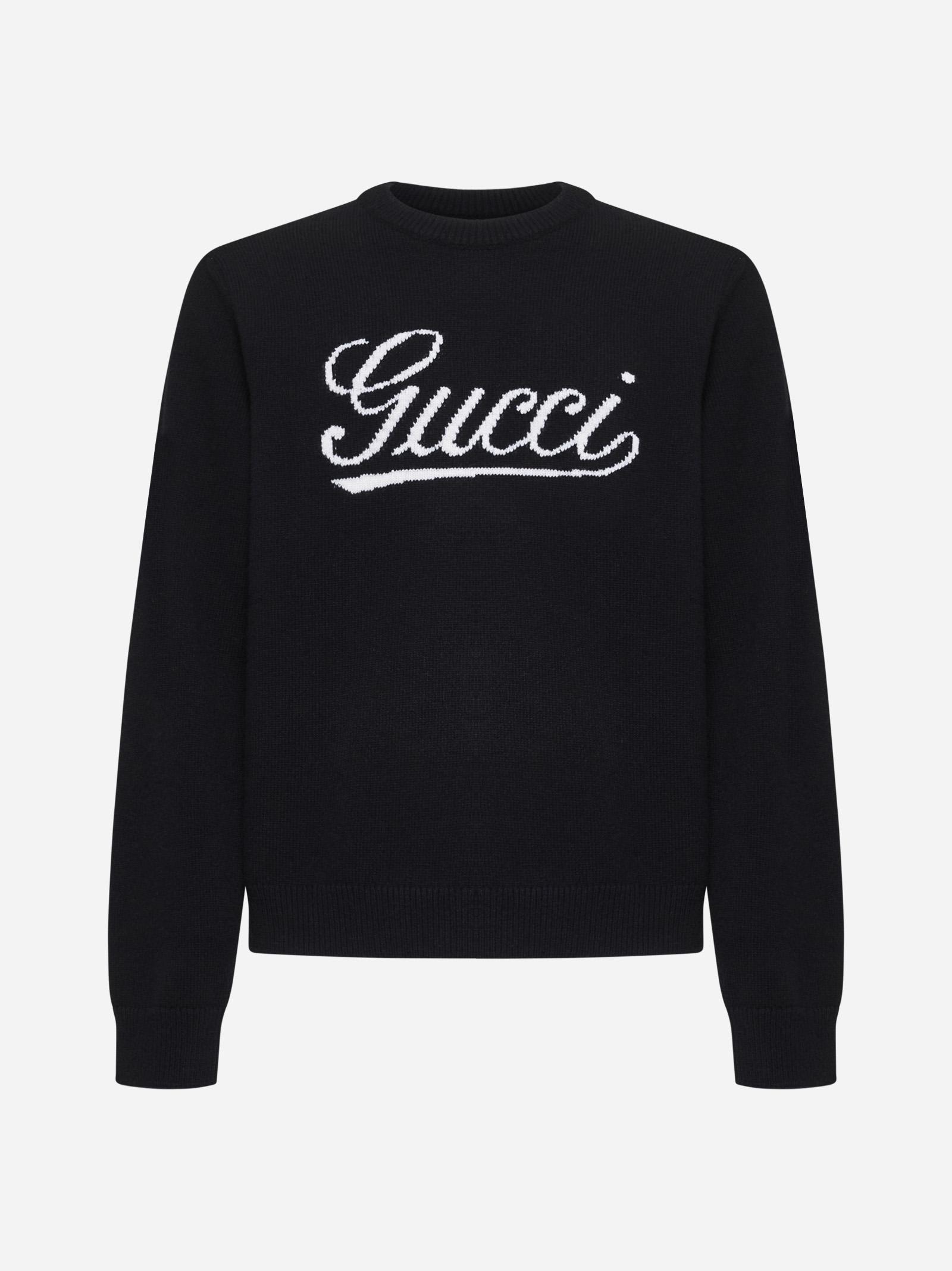 Shop Gucci Logo Wool Sweater In Black