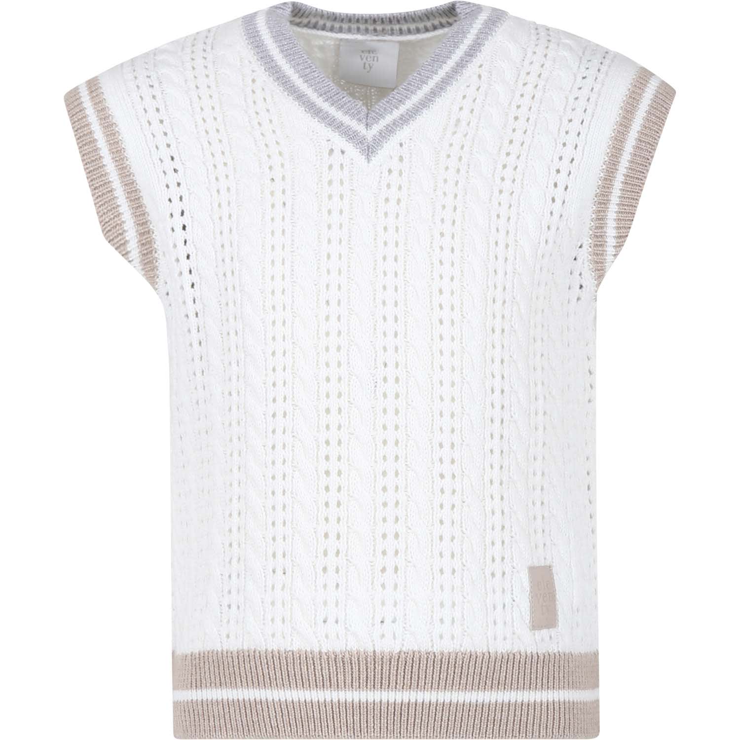 Shop Eleventy Ivory Vest Sweater For Boy With Logo
