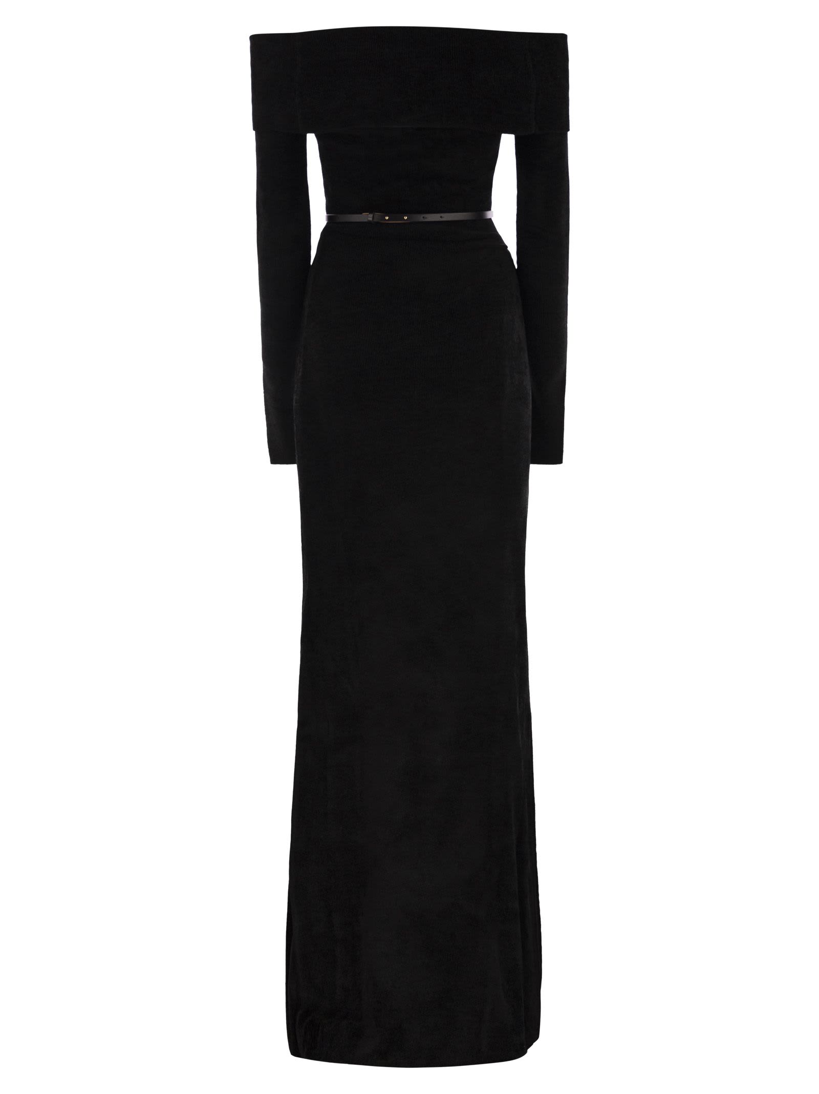 Elisabetta Franchi Red Carpet Chenille Dress With Belt In Black