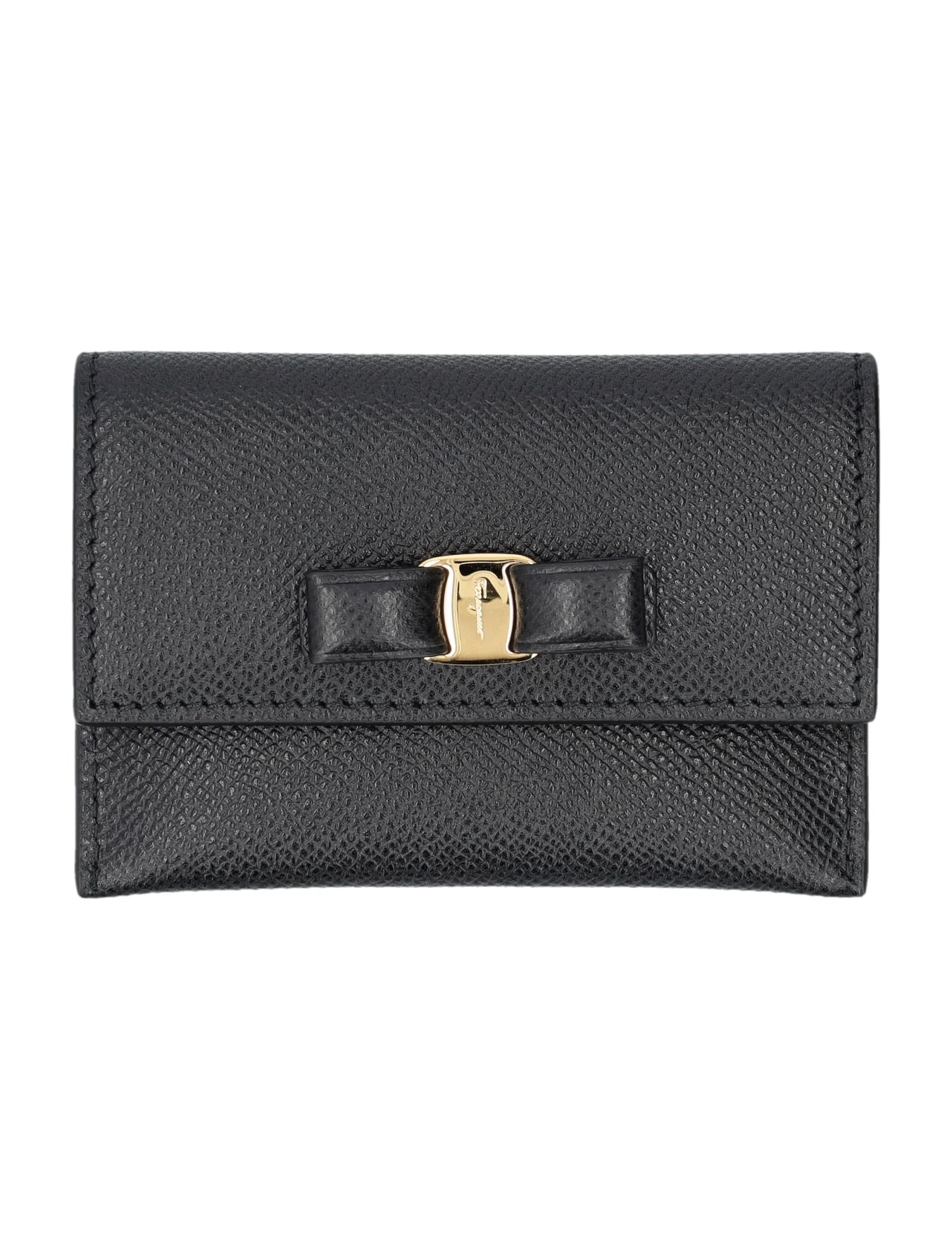 Shop Ferragamo Vara Bow Wallet In Black