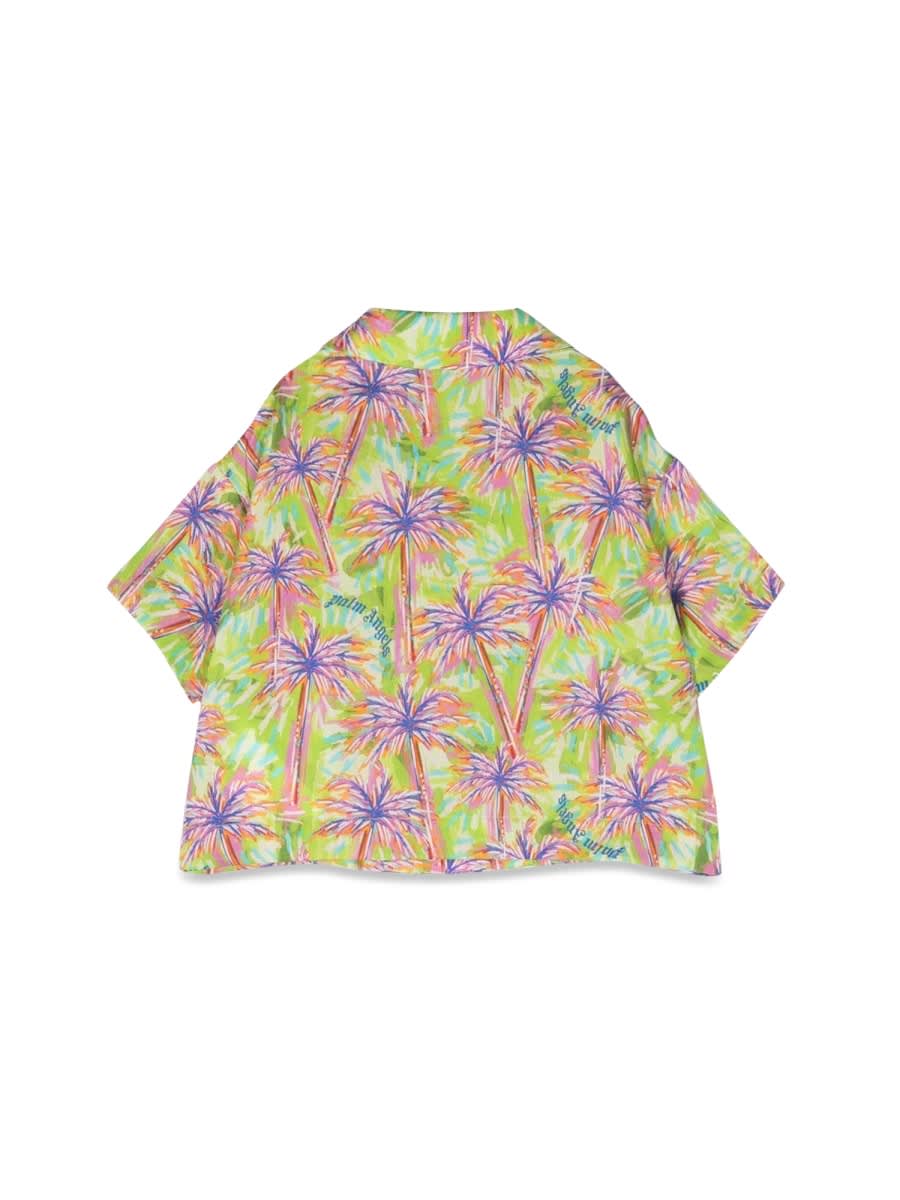 Palm Angels Palm Tree-print Short-sleeve Bowling Shirt In Multicolour