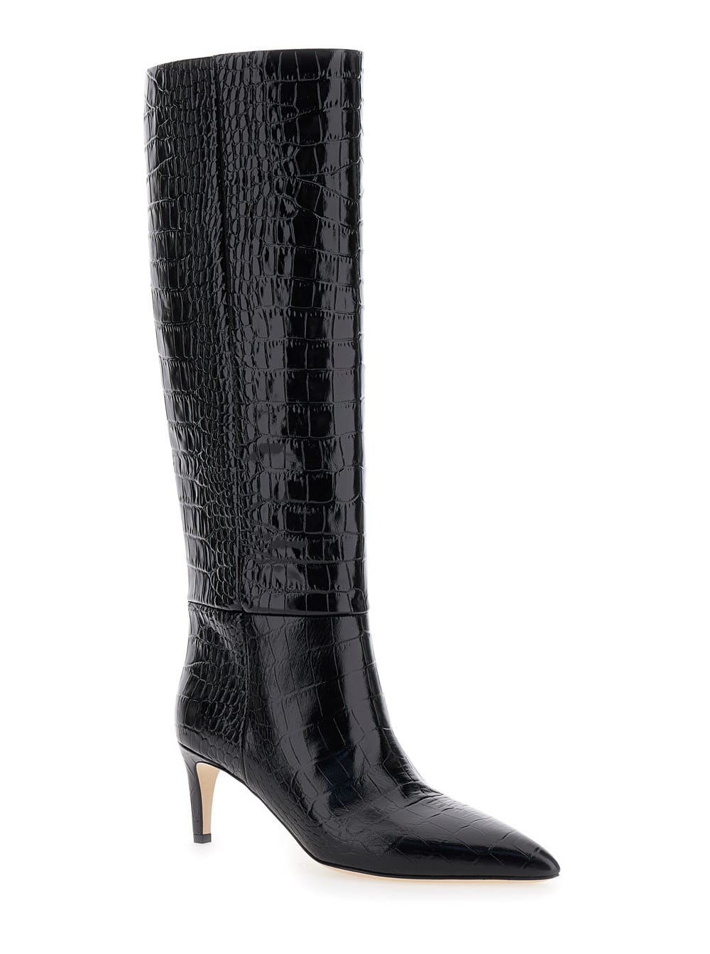 Shop Paris Texas Black High Boots With Stiletto Heel In Croco Embossed Leather Woman