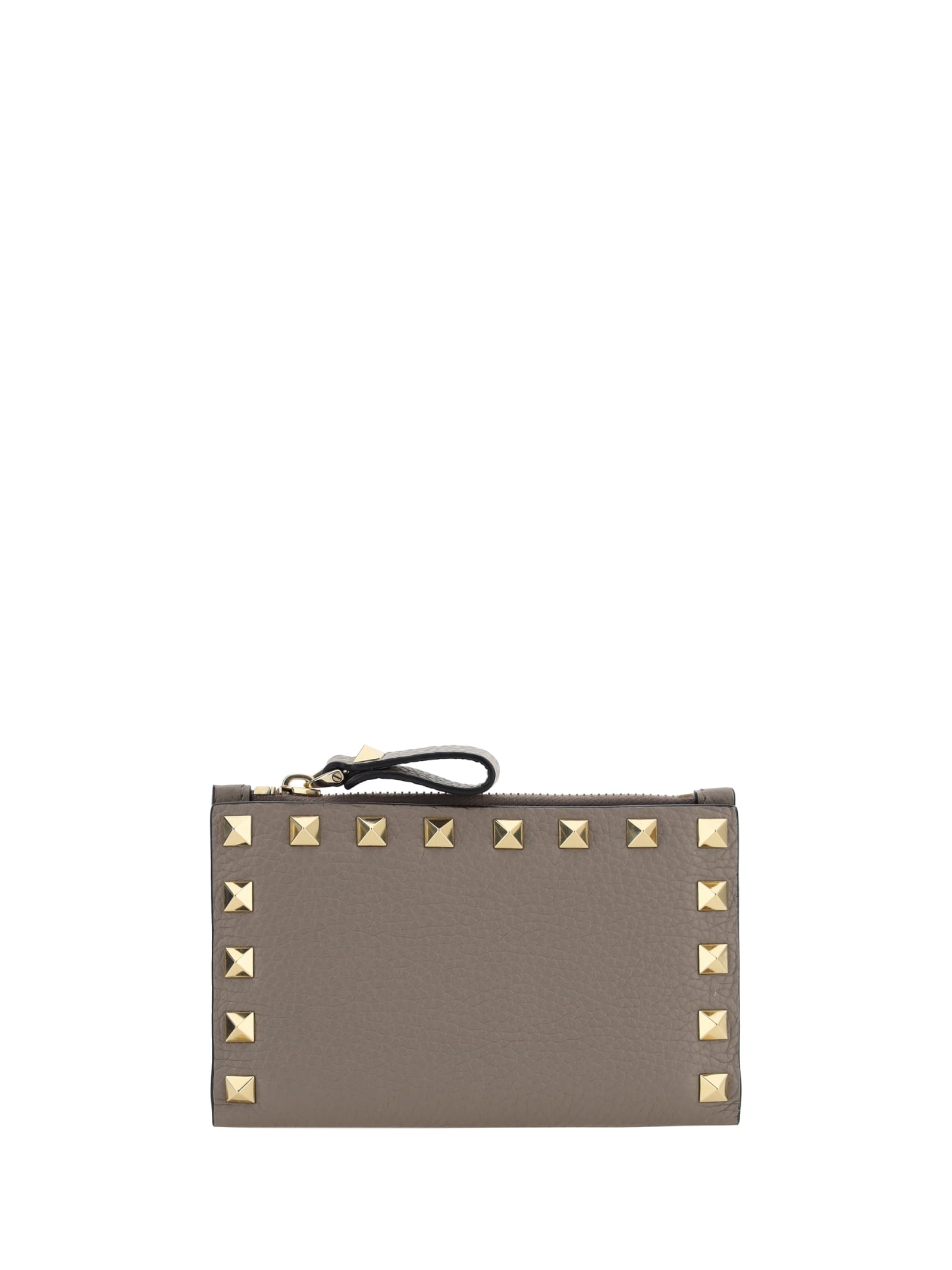 Shop Valentino Garavani Rockstud Wallet In Moon Taupe