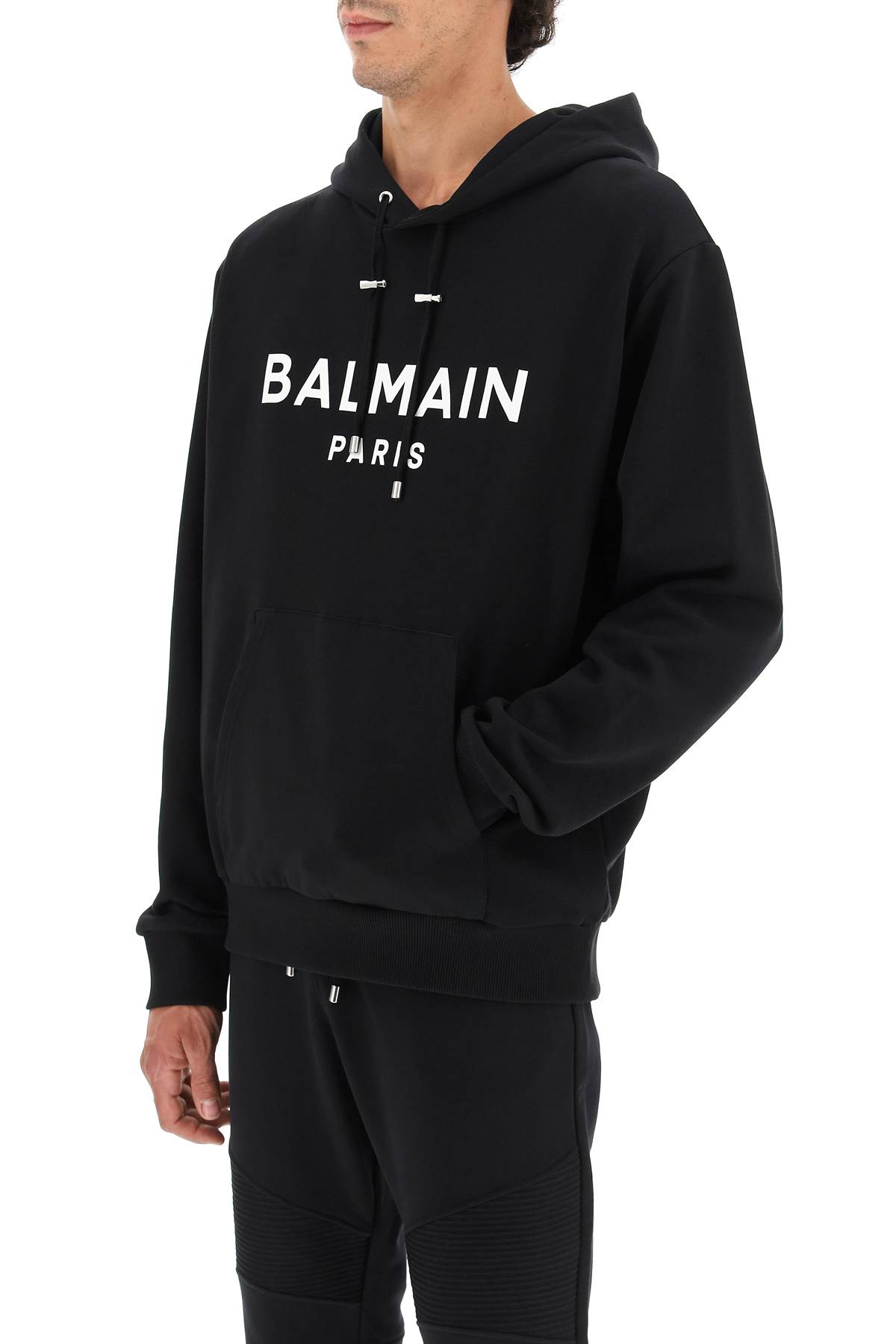 Shop Balmain Logo Hoodie In Noir Blanc (black)