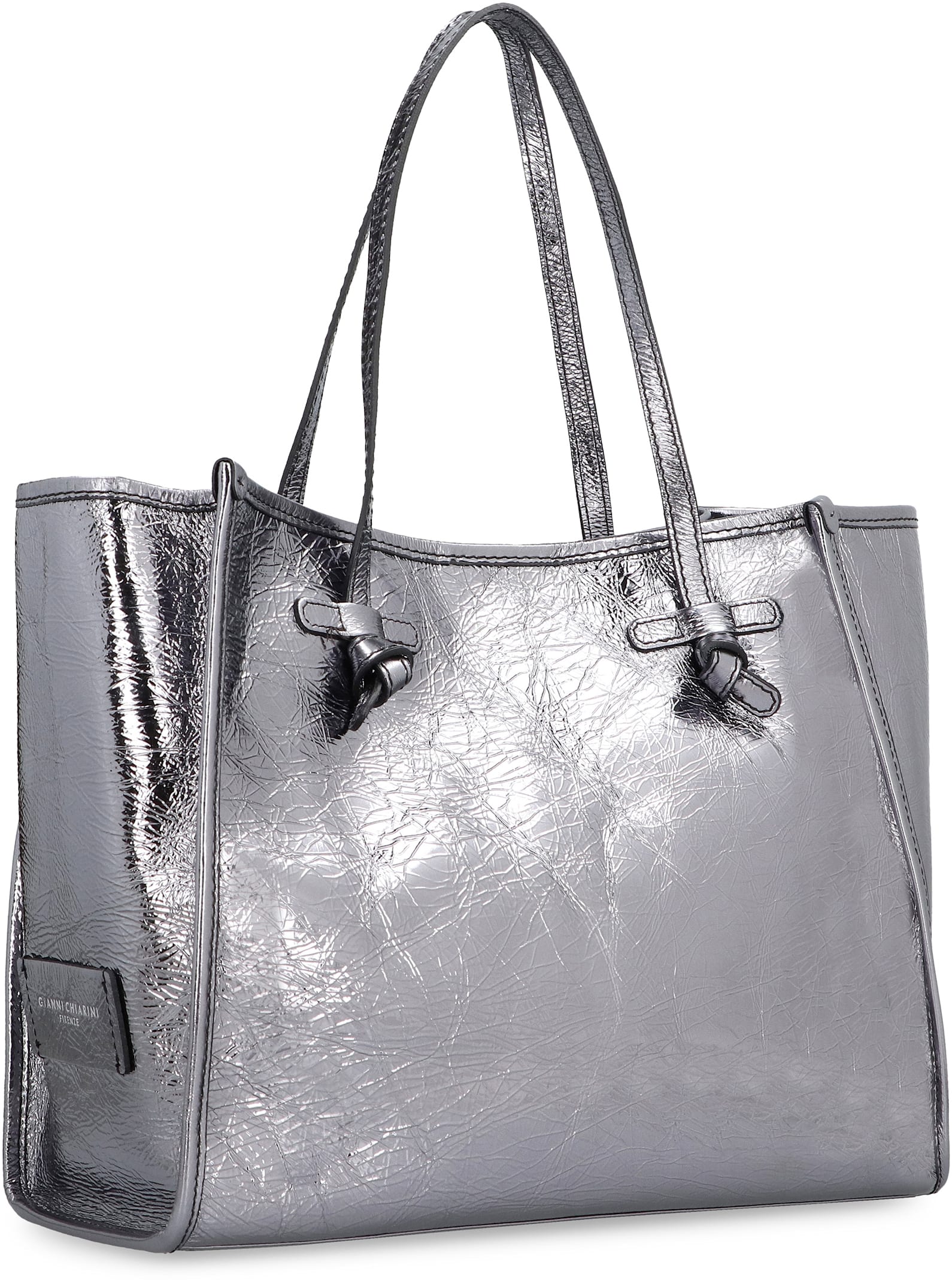 Shop Gianni Chiarini Marcella Smooth Leather Tote Bag In Silver