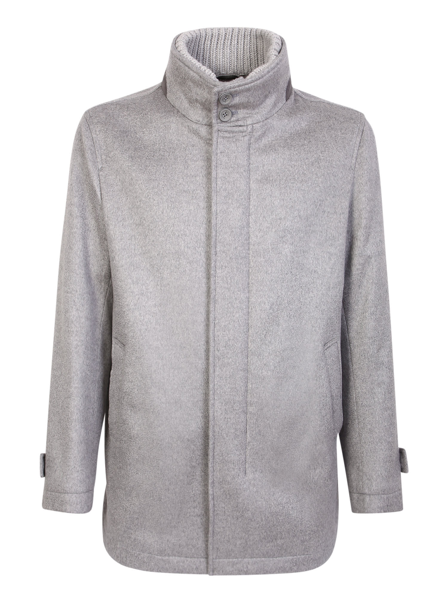 Shop Herno High Neck Coat In Grey