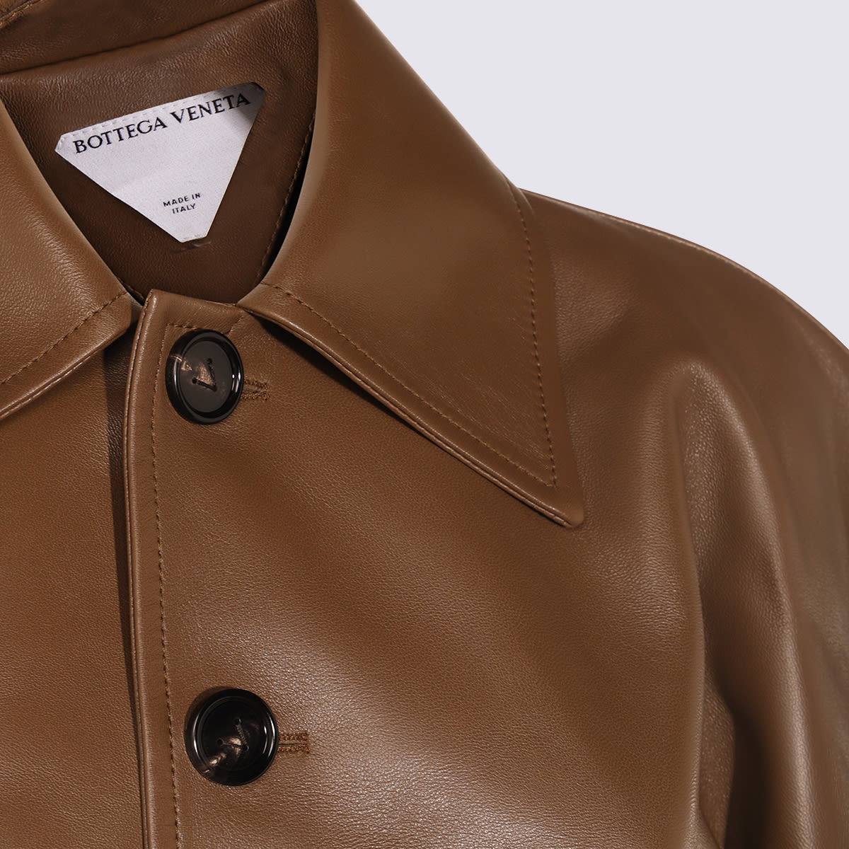 Bottega Veneta Womens Dark Moss Cinched-waist Flared-hem Leather Jacket In Brown