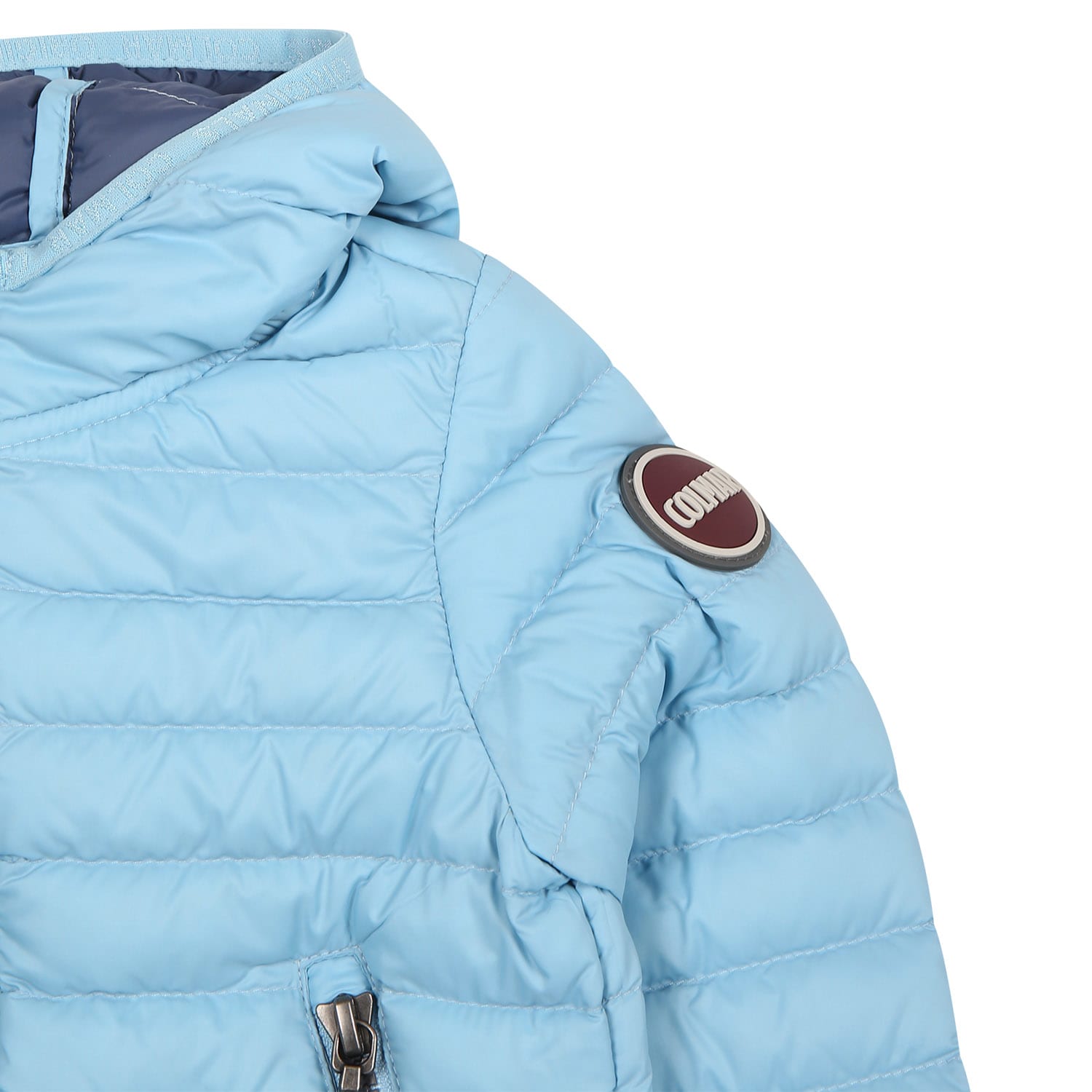 Shop Colmar Light Blue Down Jacket For Baby Boy With Logo