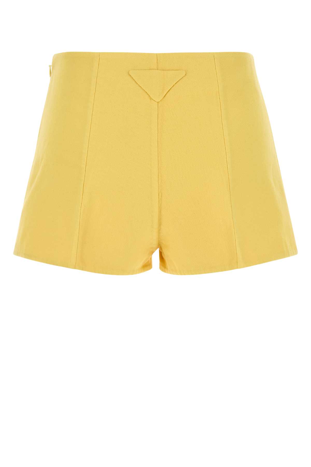 Prada High-waisted Cotton Shorts Seam Detailing In Yellow