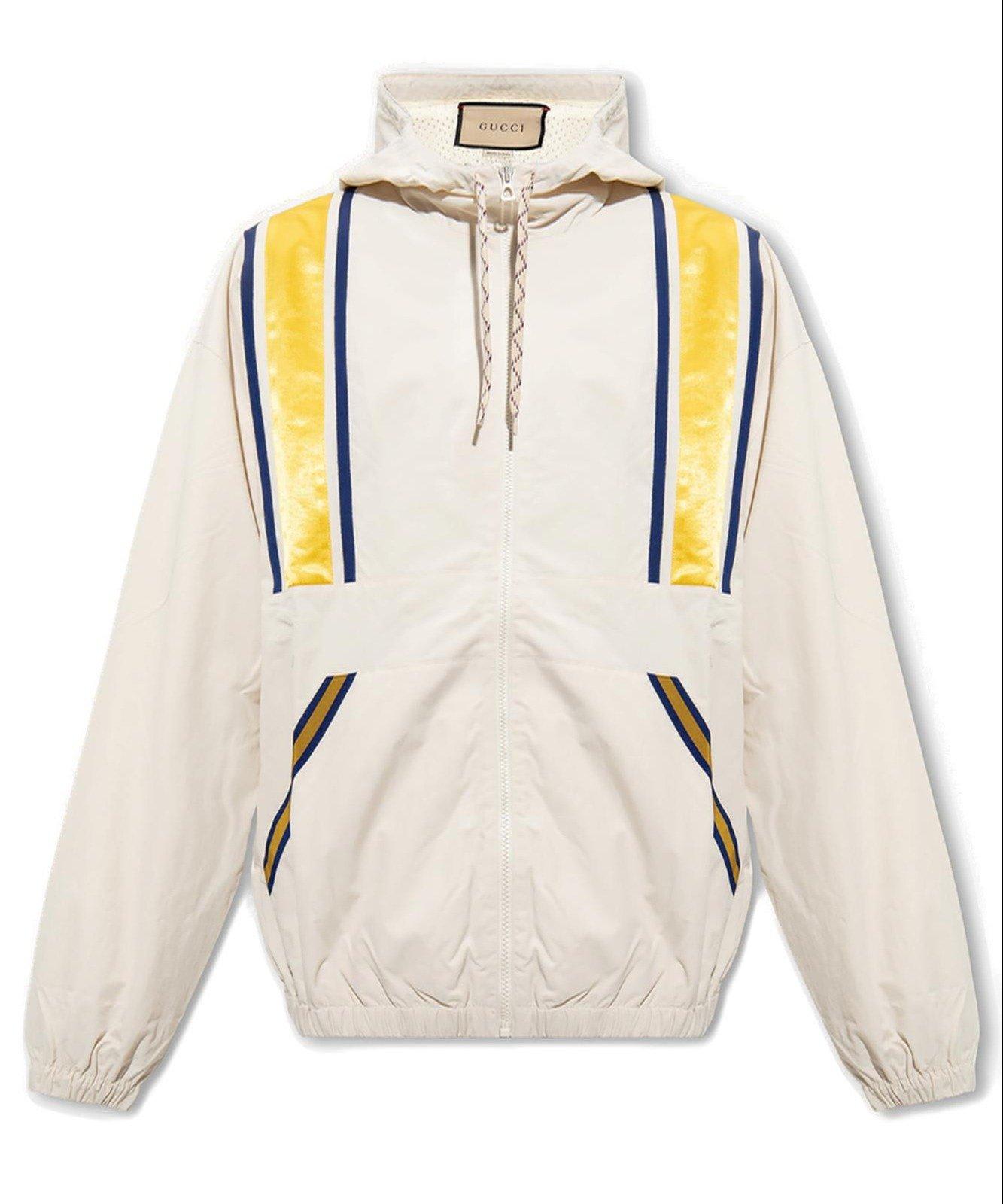 Shop Gucci Striped Detail Hooded Jacket In White
