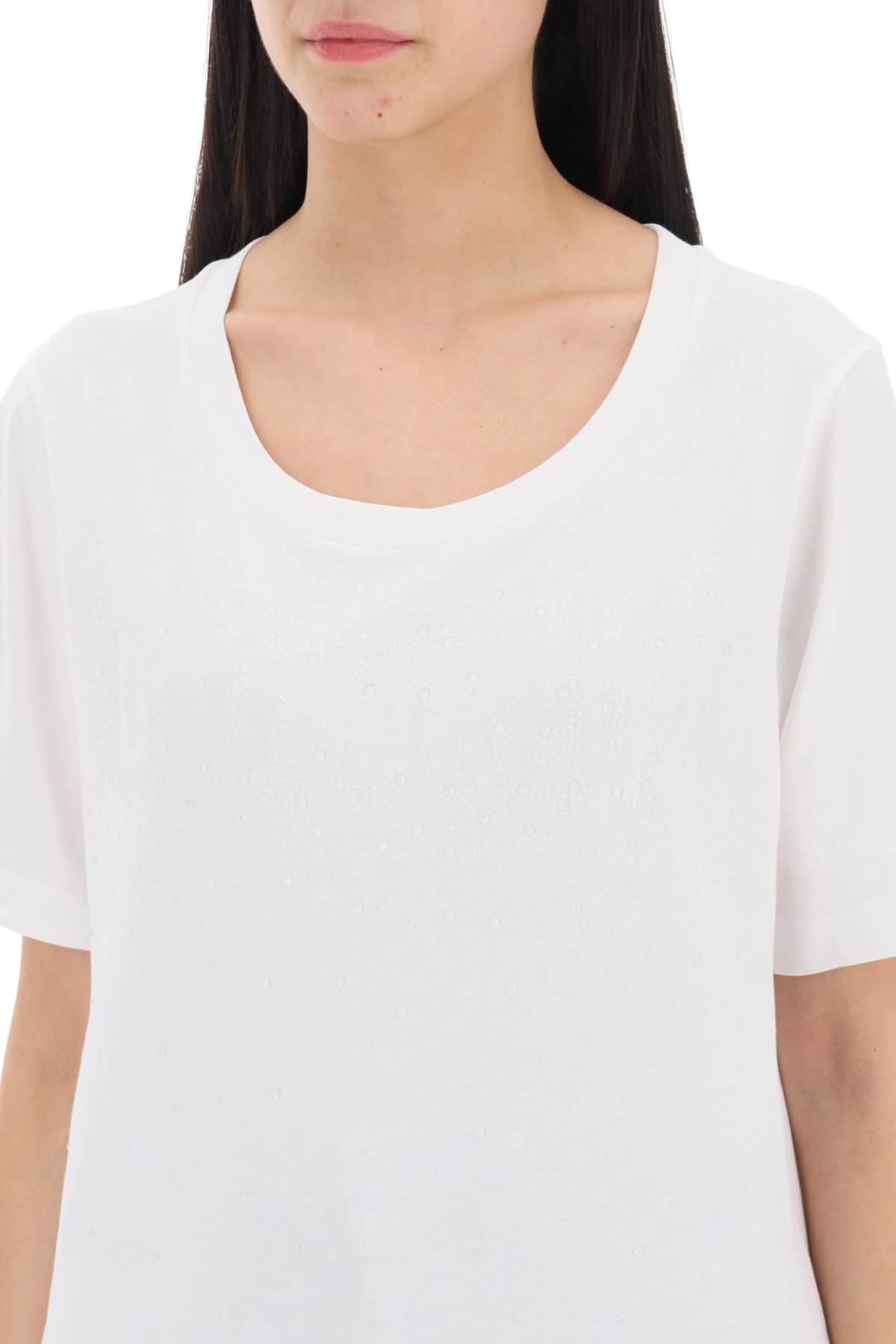 Dsquared2 T Shirt With Rhinestone Logo In White (white)