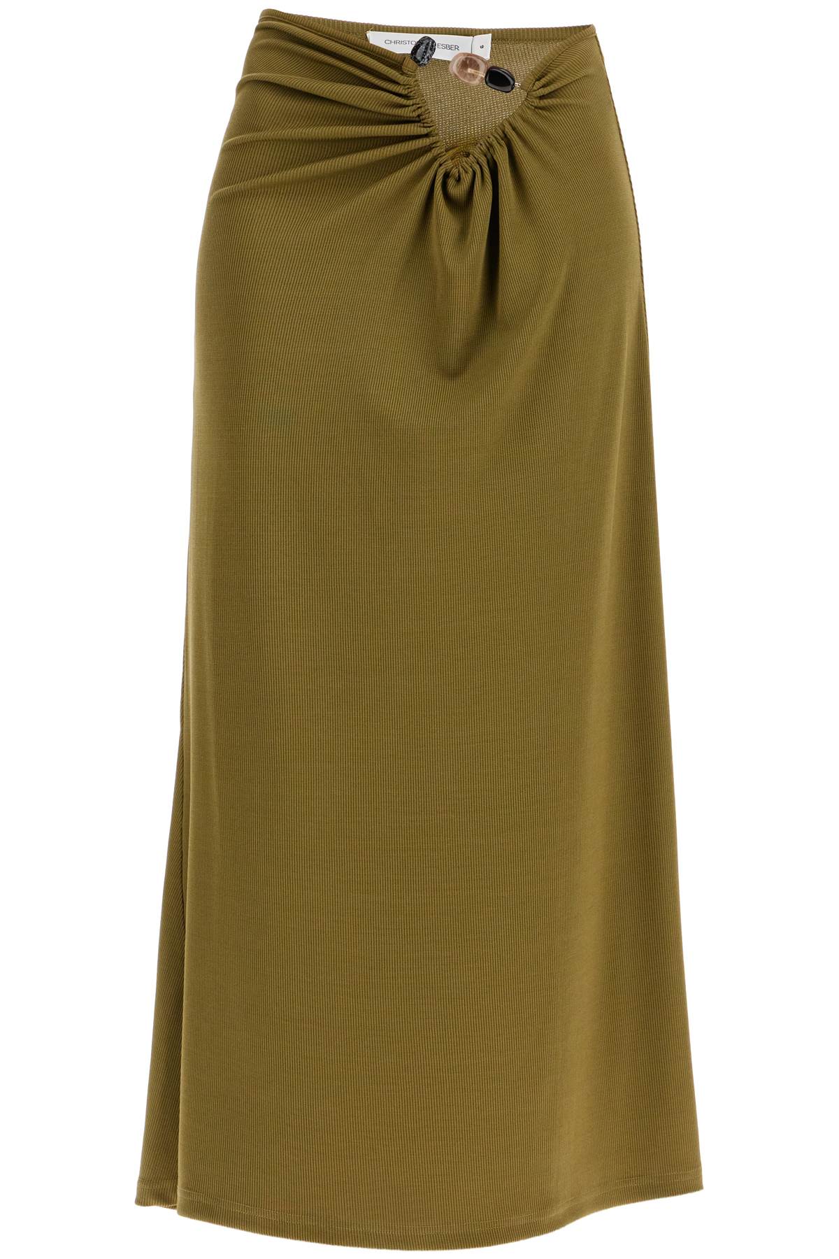 Shop Christopher Esber Long Skirt With Stones In Olive (green)