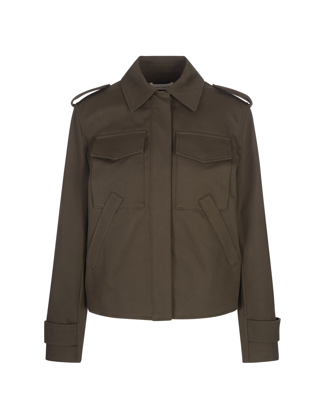 Shop Alexander Mcqueen Boxy Short Jacket With Blouse Sleeves In Khaki In Green