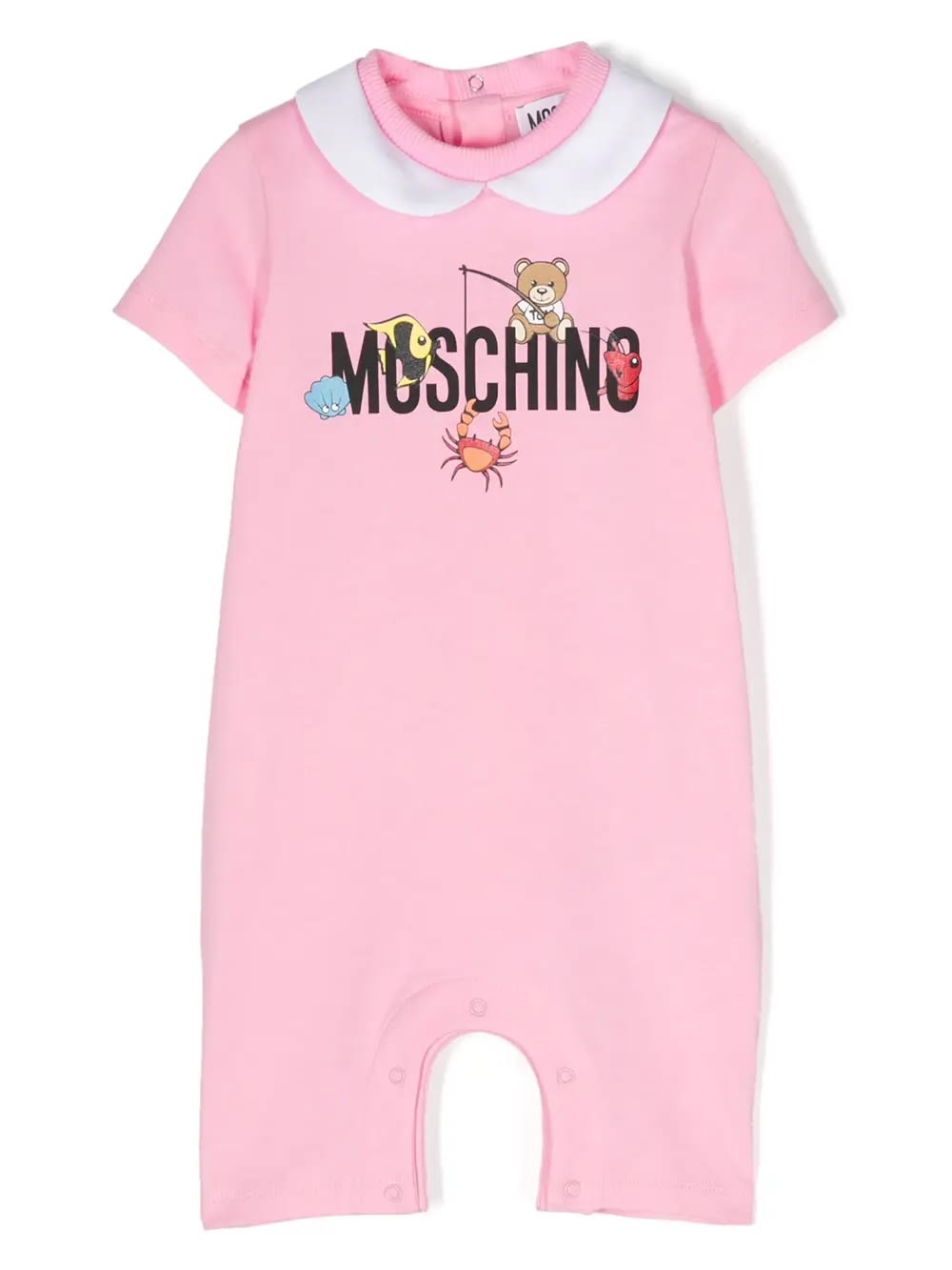 Moschino Babies' Short Pink Playsuit With Logo And Teddy Bear With Fish