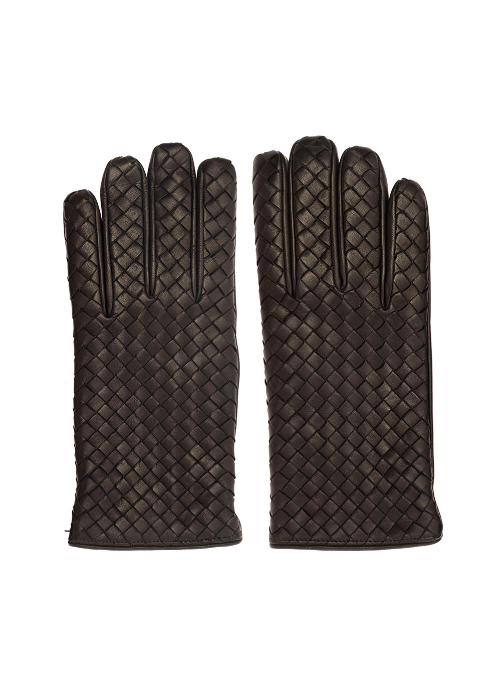 Shop Bottega Veneta Black Gloves With Intreccio Motif In Smooth Leather Man
