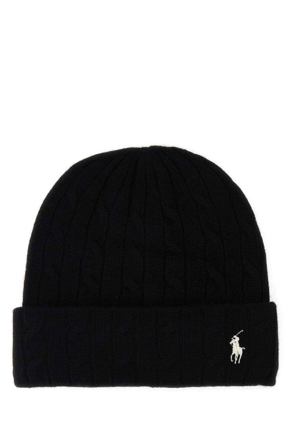 Shop Polo Ralph Lauren Black Wool Blend Beanie Hat In 001