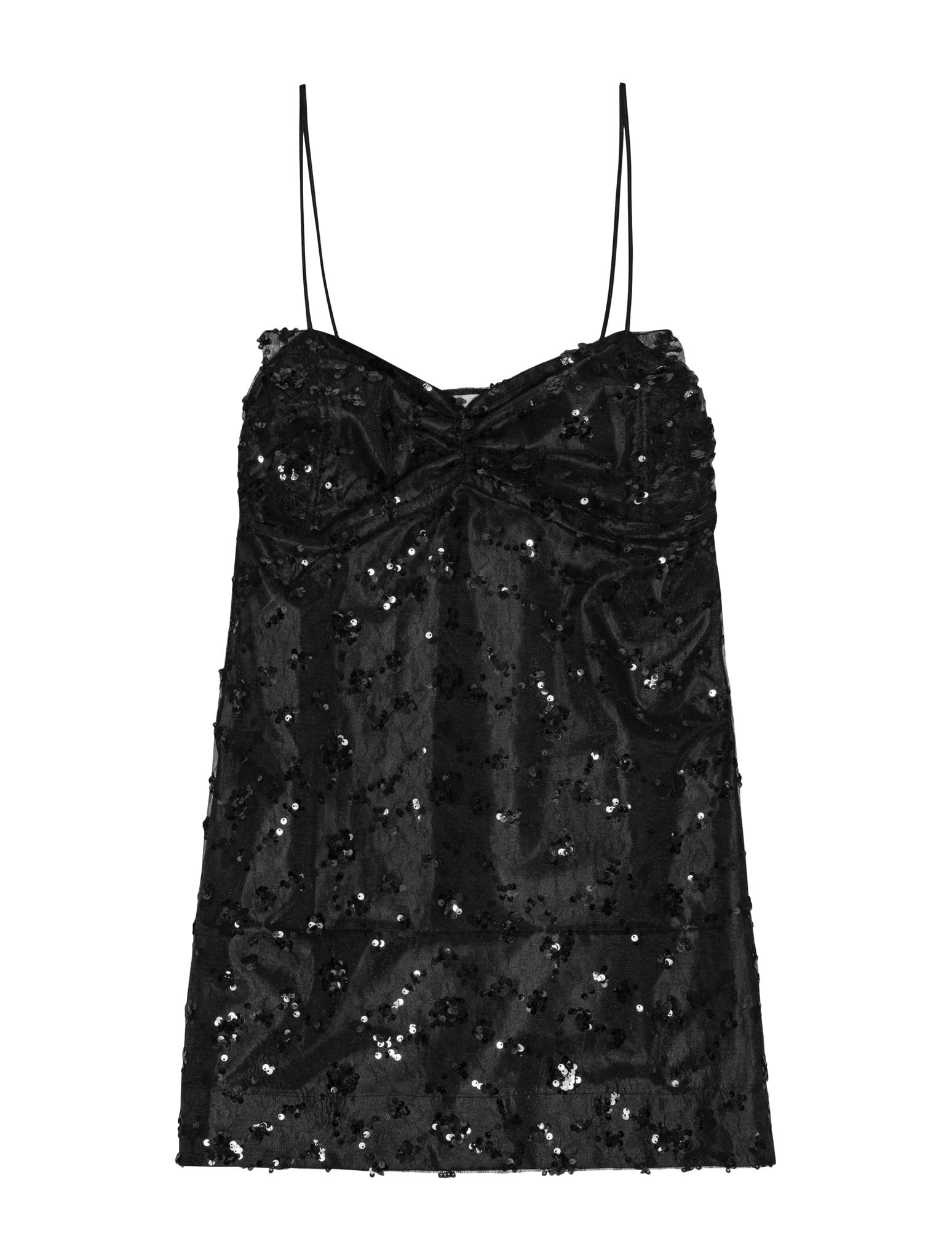 Shop Ganni Sequin Lace Mini Dress In Black