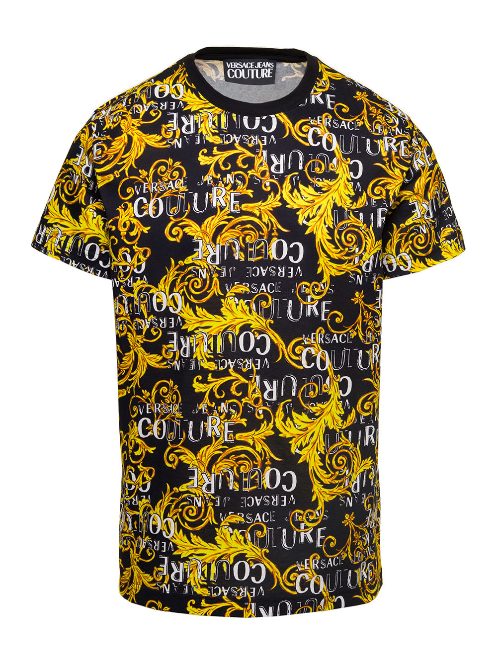 VERSACE JEANS COUTURE MULTICOLOR CREWNECK T-SHIRT WITH ALL-OVER BAROQUE LOGO PRINT IN COTTON JERSEY MAN VERSCE JEANS COUTU