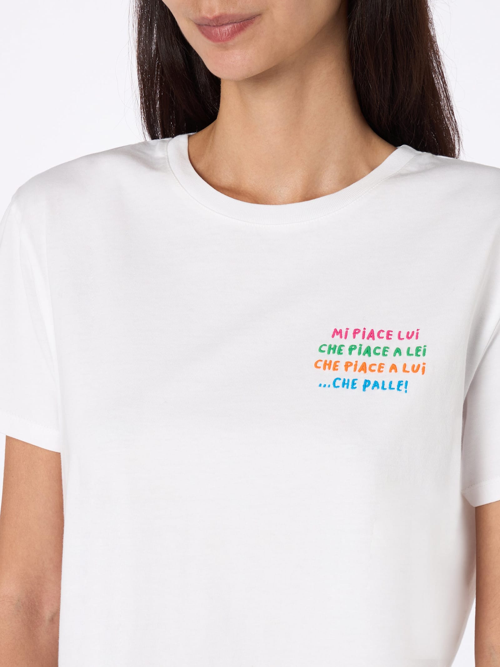 Mc2 Saint Barth Woman White Cotton Jersey Crewneck T-shirt Emiilie With Mi Piace Lui... Embroidery In White