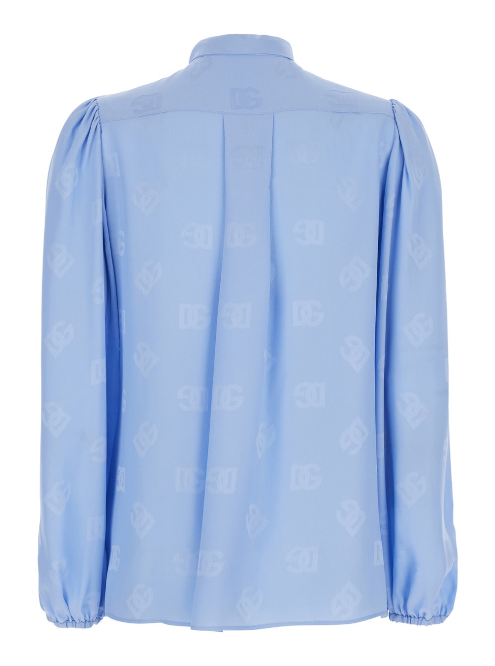 Shop Dolce & Gabbana Light Blue Shirt With Bow And Jacquard Dg Logo In Silk Woman