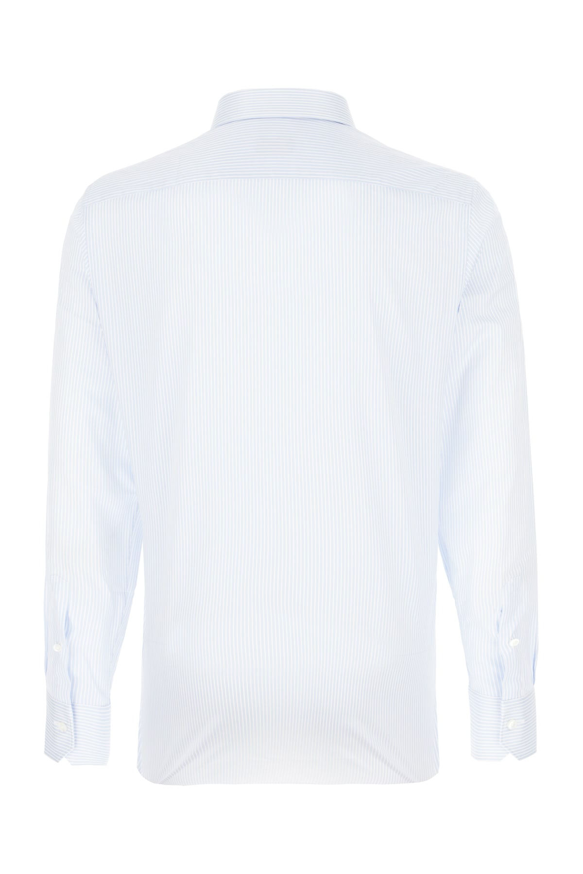 Shop Zegna Embroidered Poplin Shirt In White And Light Blue Stripe