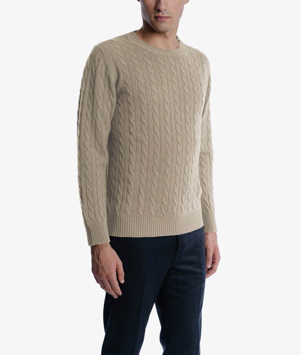 Shop Larusmiani Cable Knit Sweater Col Du Pillon Sweater In Beige