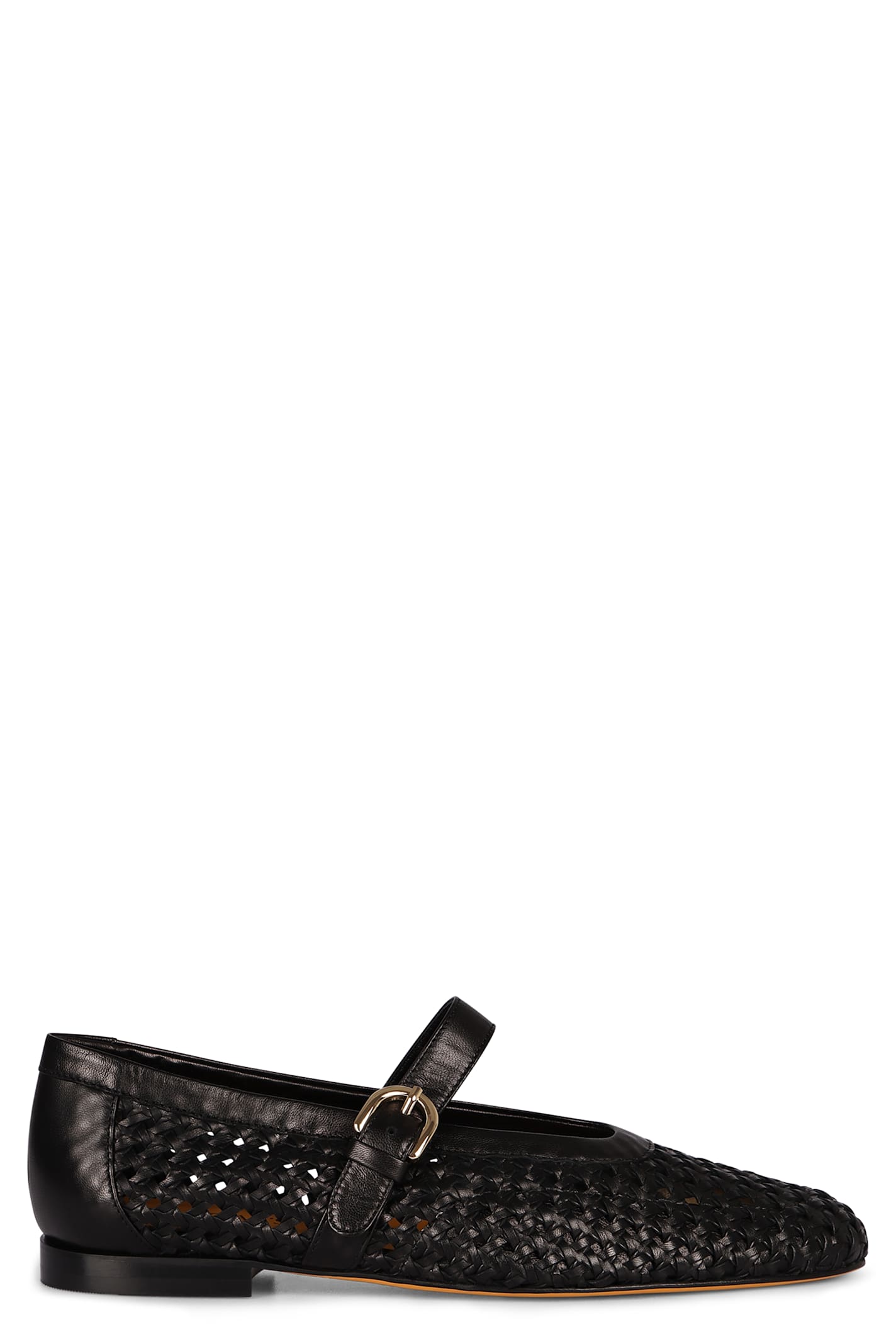 Doucal's Black Leather Ballet Flat With Strap In Black