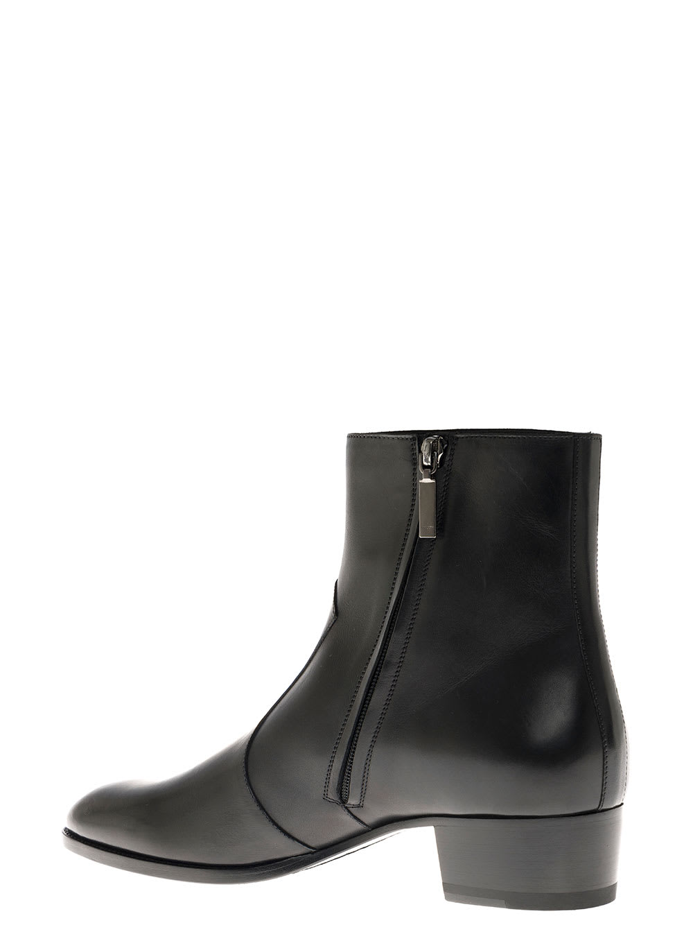 Shop Saint Laurent Wyatt Black Leather Ankle Boots