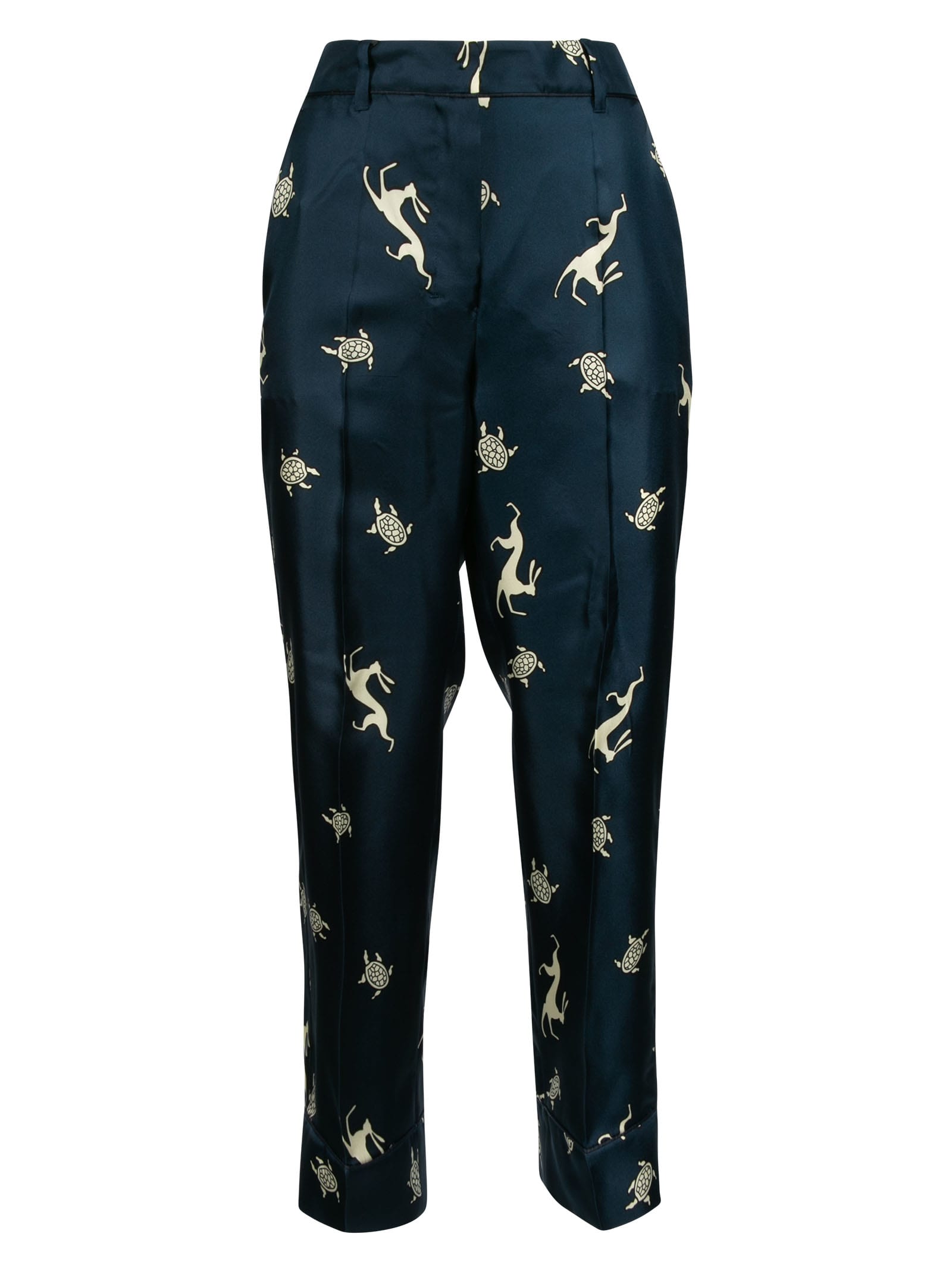 Max Mara Regular Fit Printed Cropped Trousers In Blue