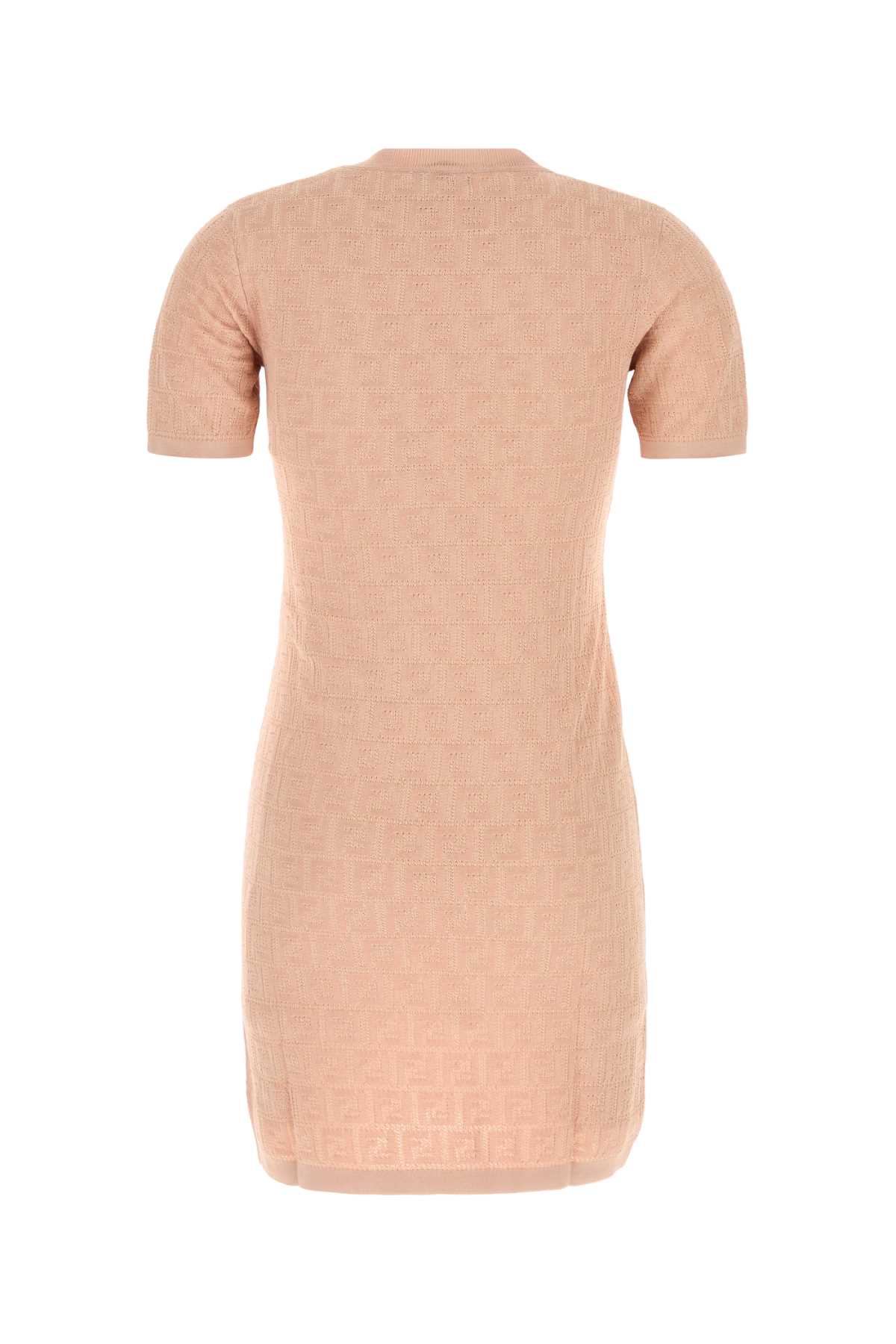 Fendi Cotton Short Sleeve Dress With Textured Pattern In Neutral