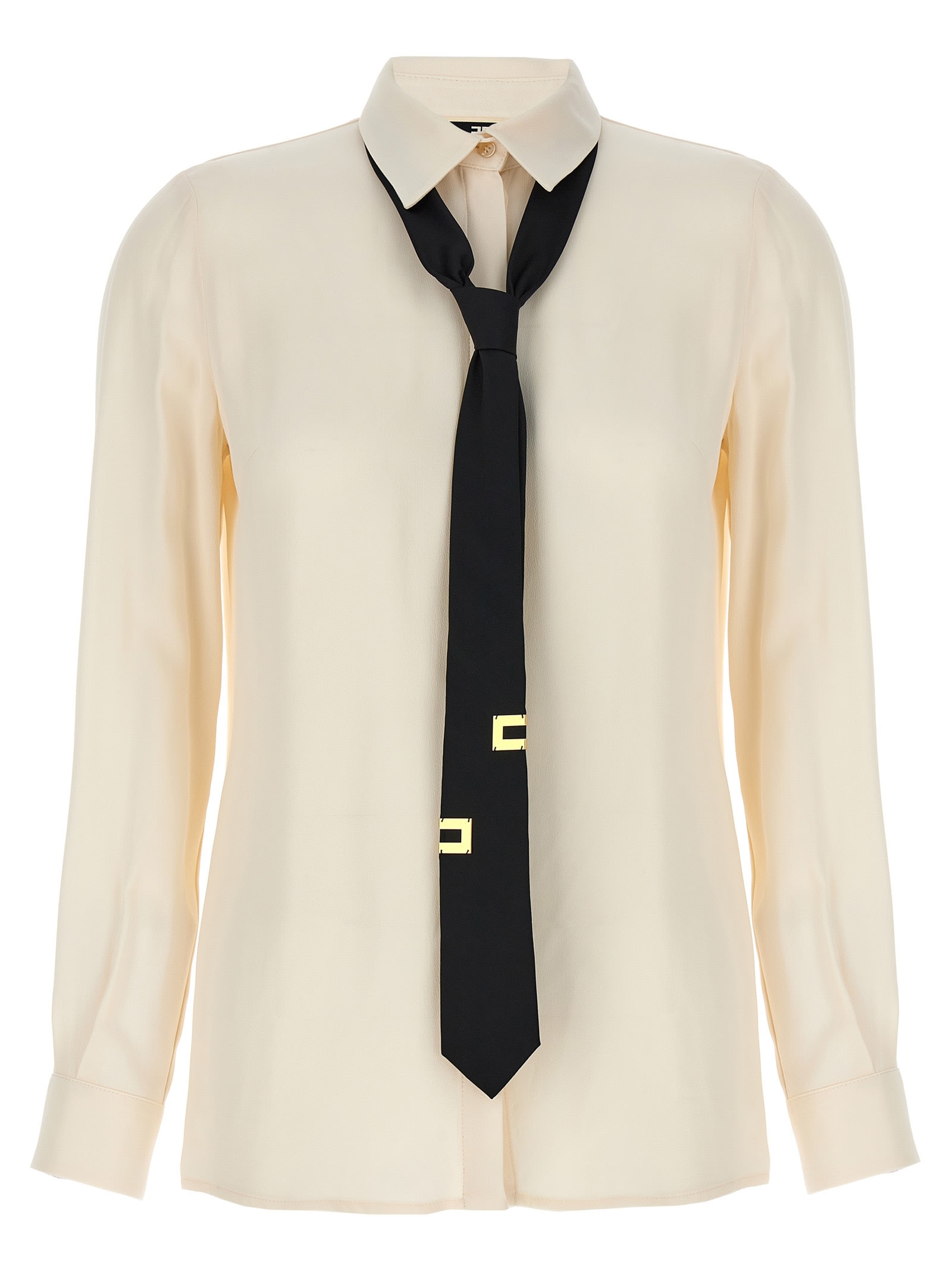 Shop Elisabetta Franchi Tie Blouse In Burro