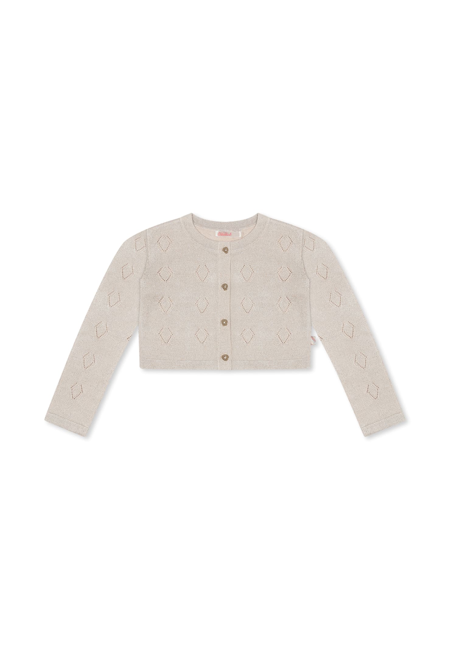 Billieblush Beige Crop Cardigan For Girl With Gold Lurex Details In Beige
