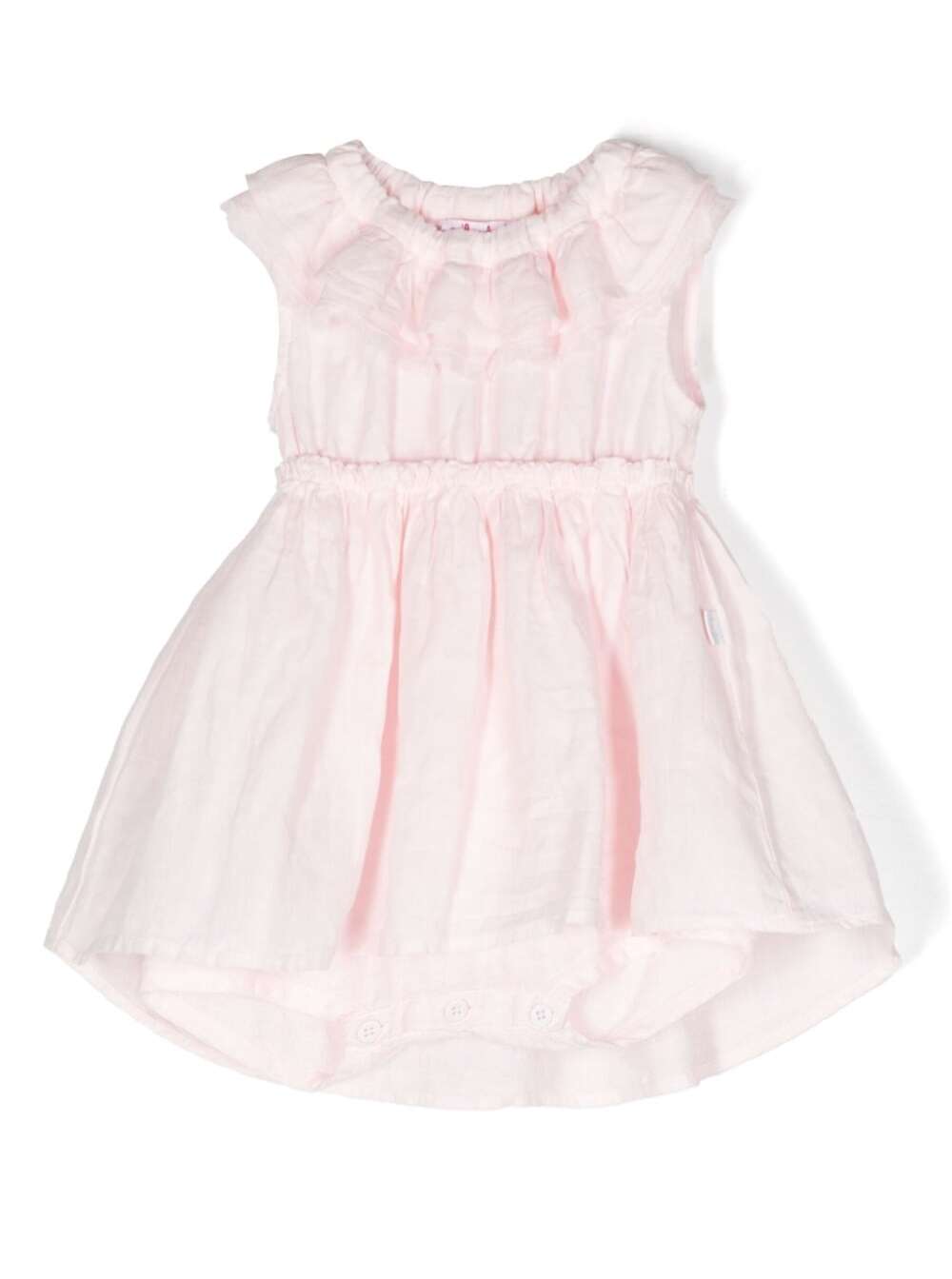IL GUFO LIGHT PINK SLEEVELESS DRESS WITH RUFFLES AND FLARED SKIRT IN LINEN BABY