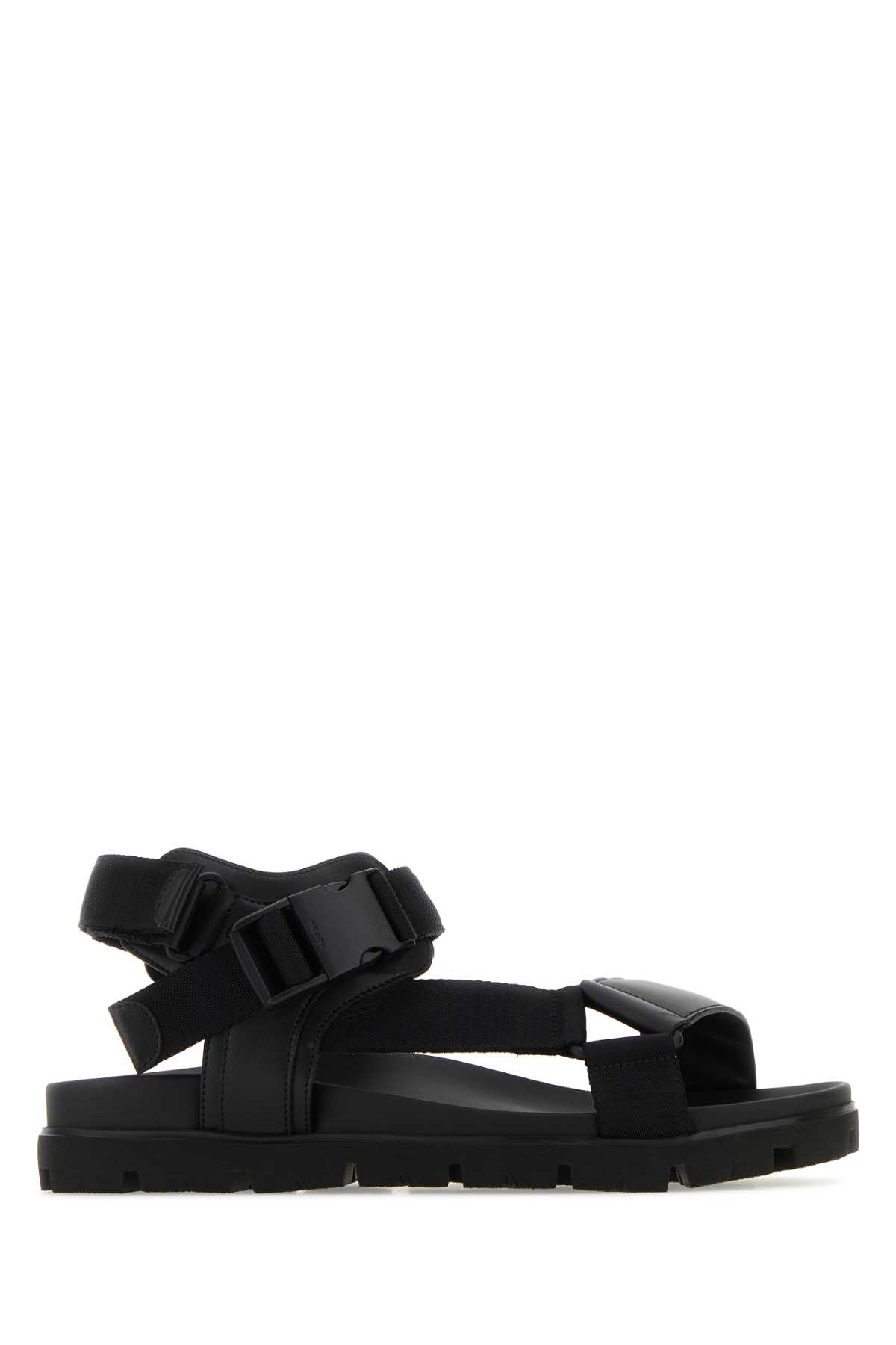 Prada Black Nylon And Leather Sandals